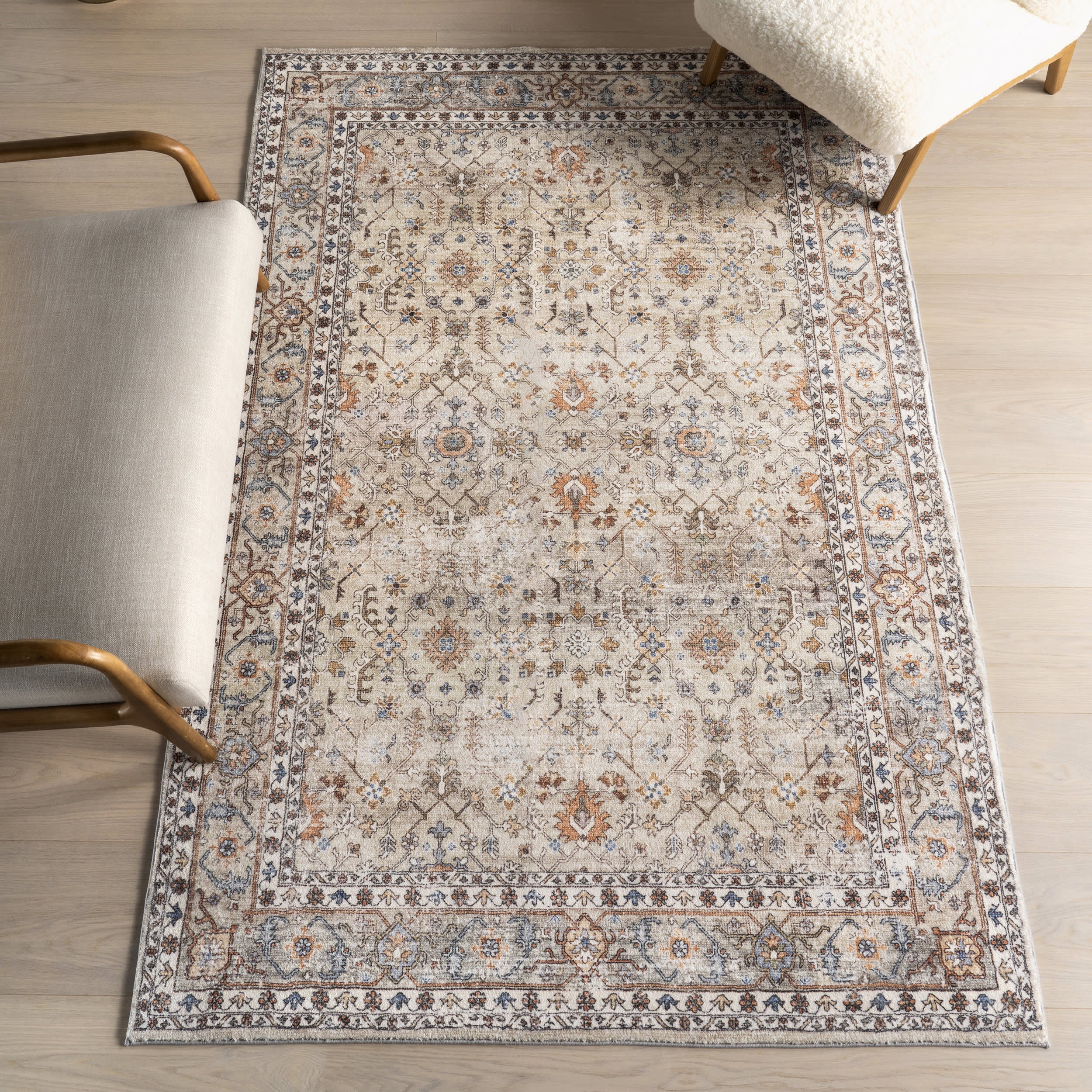 Yuna Medallion Washable Rug | Beige