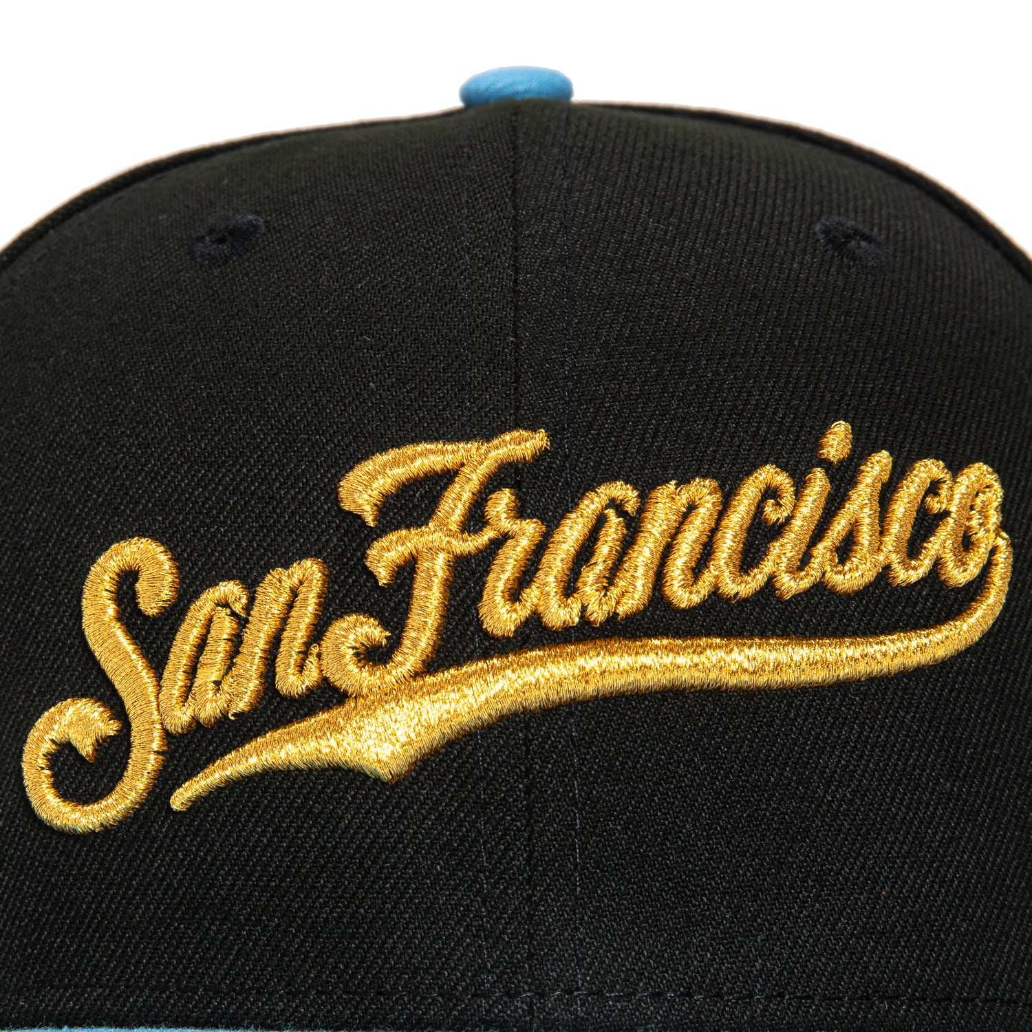 New Era 59Fifty San Francisco Giants 2007 All Star Game Patch Script Hat - Black, Light Blue, Metallic Gold