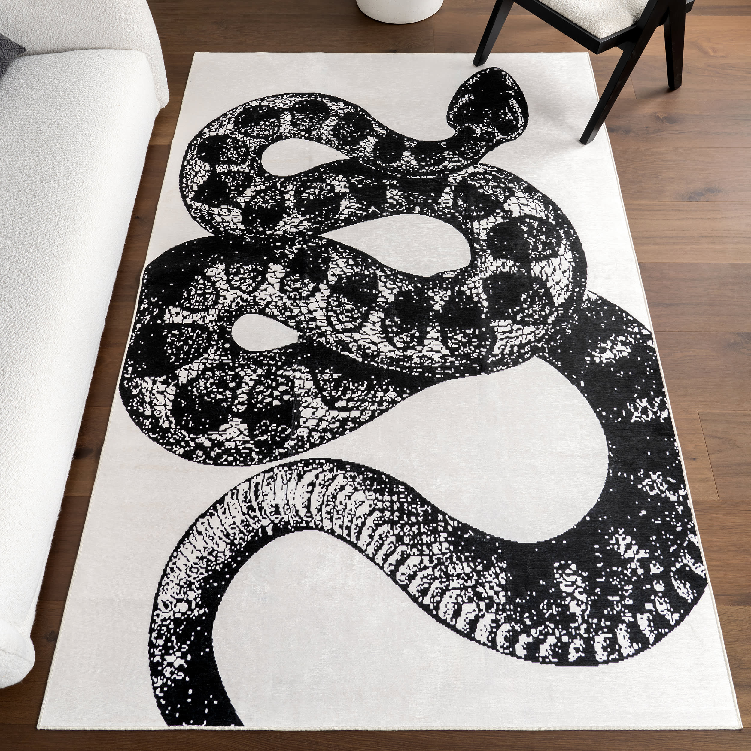 Casey Simple Serpent Spill Proof Washable Rug | Black