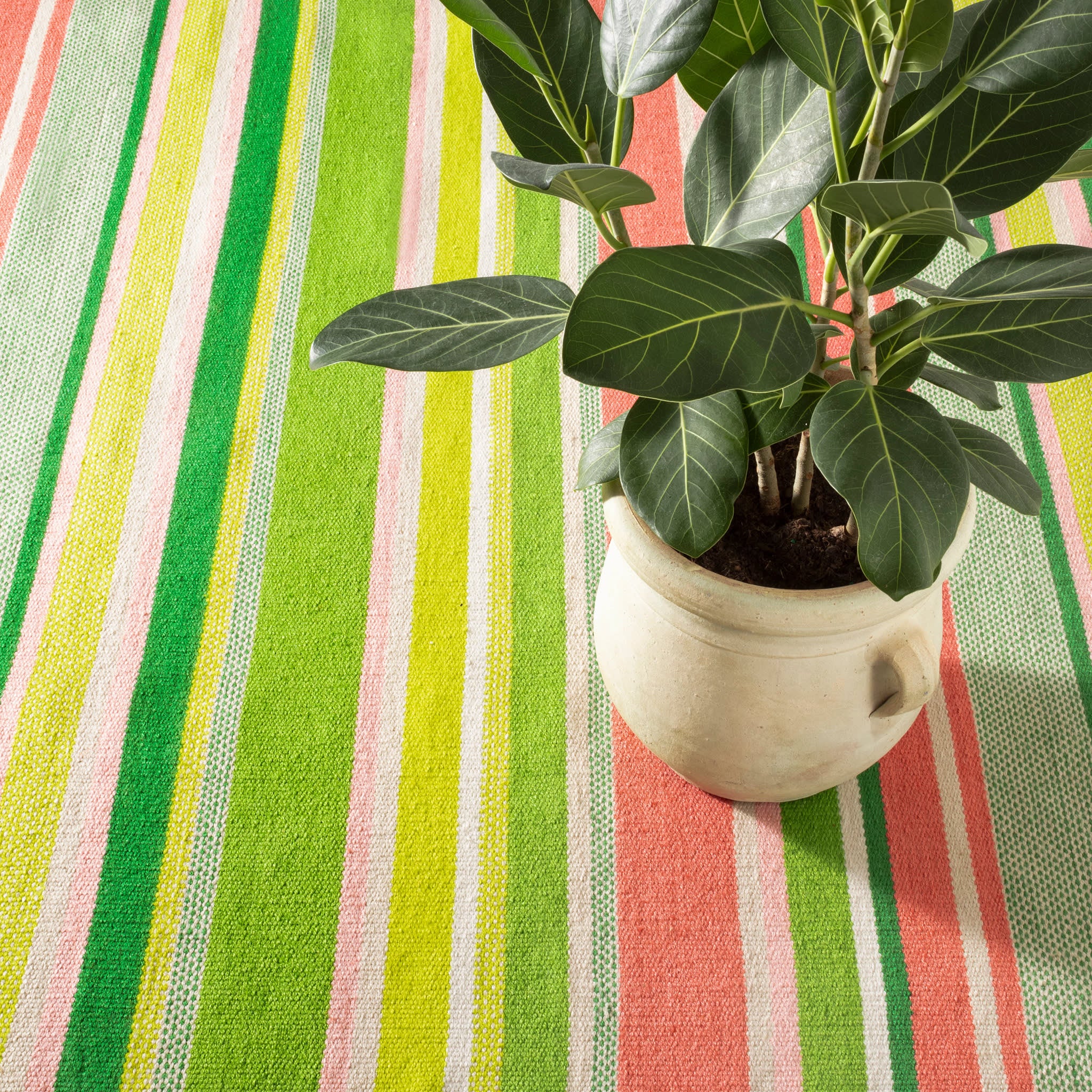 Seed Stitch Stripe Watermelon Handwoven Indoor/Outdoor Rug