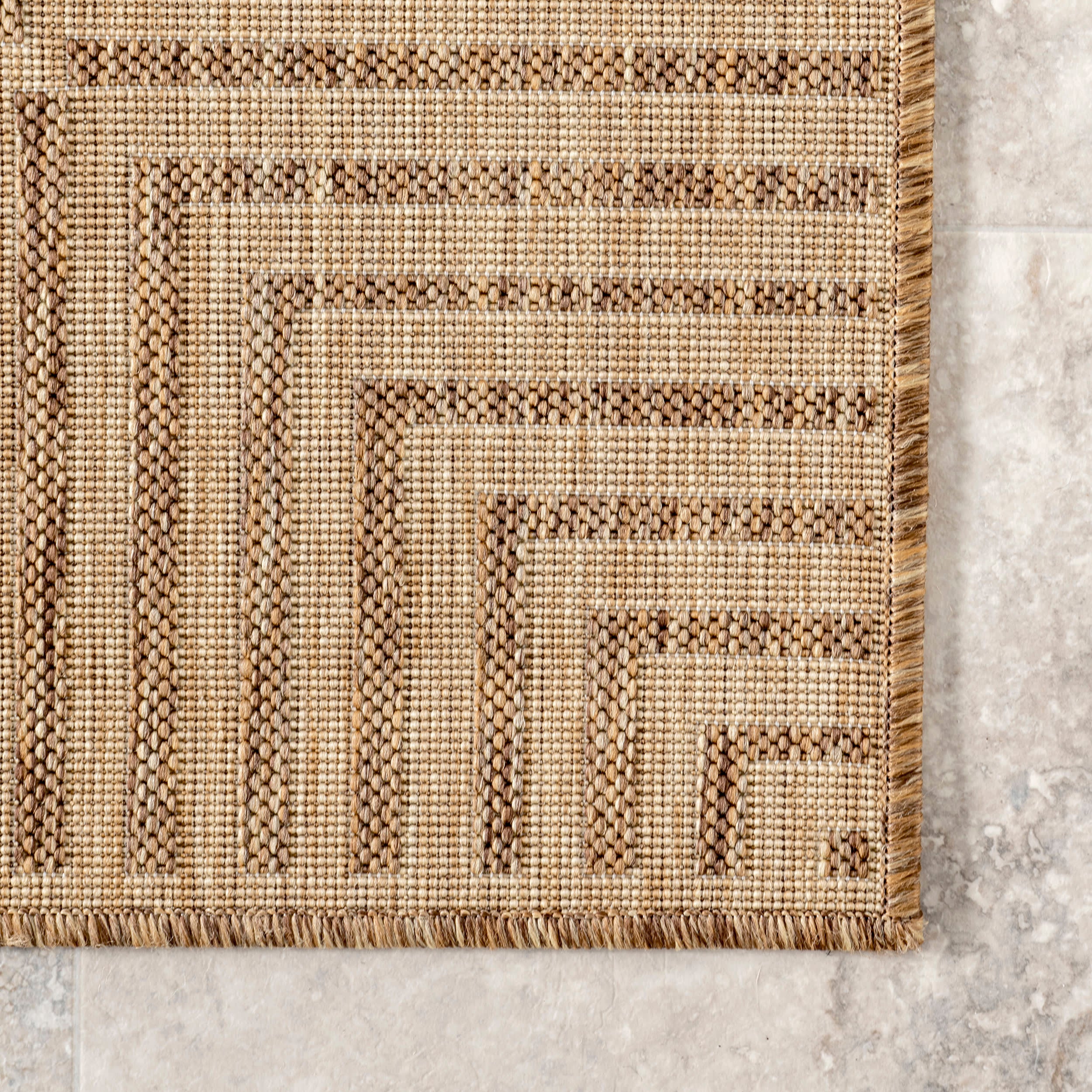 Striped Border Indoor/Outdoor Flatweave Rug | Light Brown