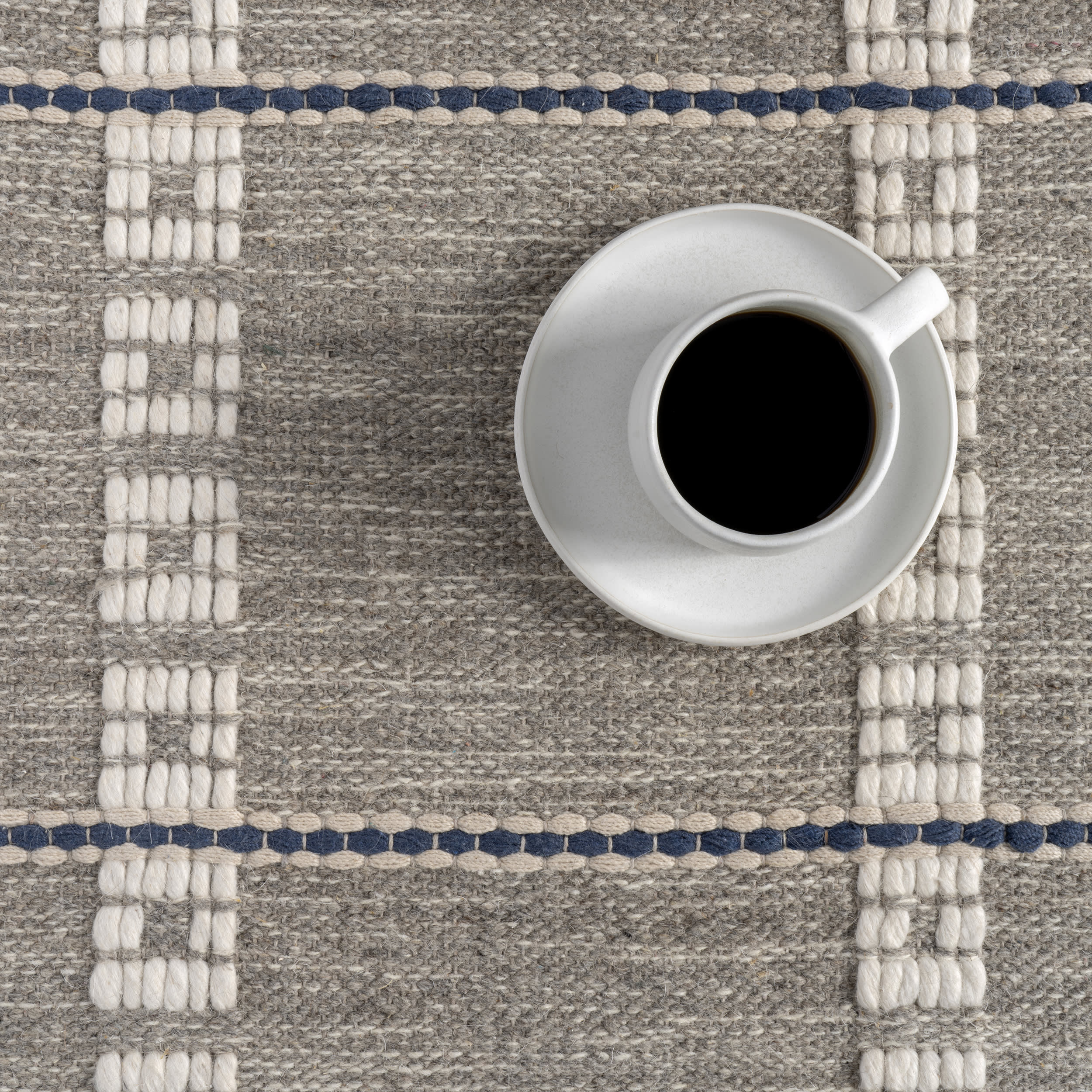 Morgan Geometric Check Wool and Cotton Rug | Grey