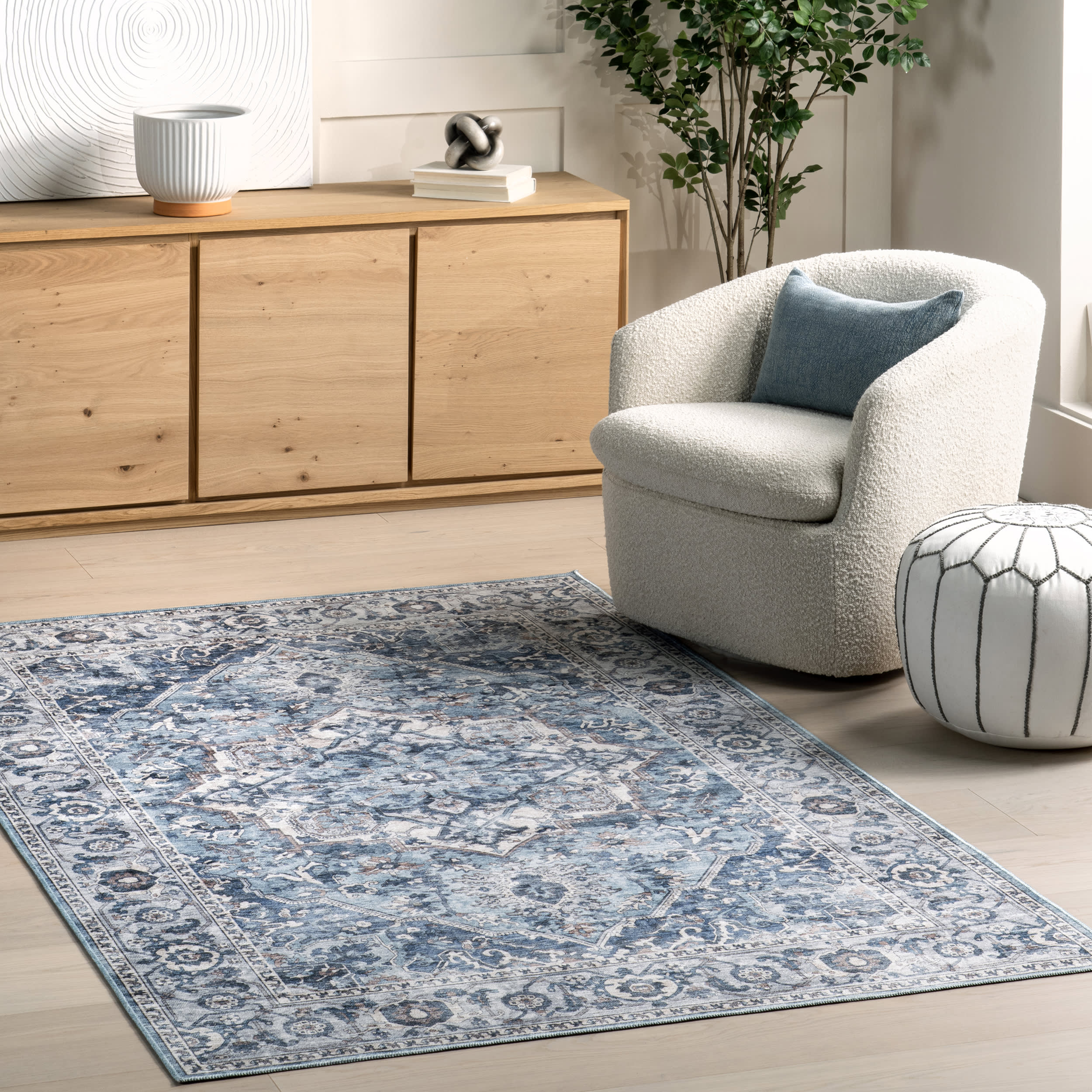 Ailish Botanical Washable Rug | Blue