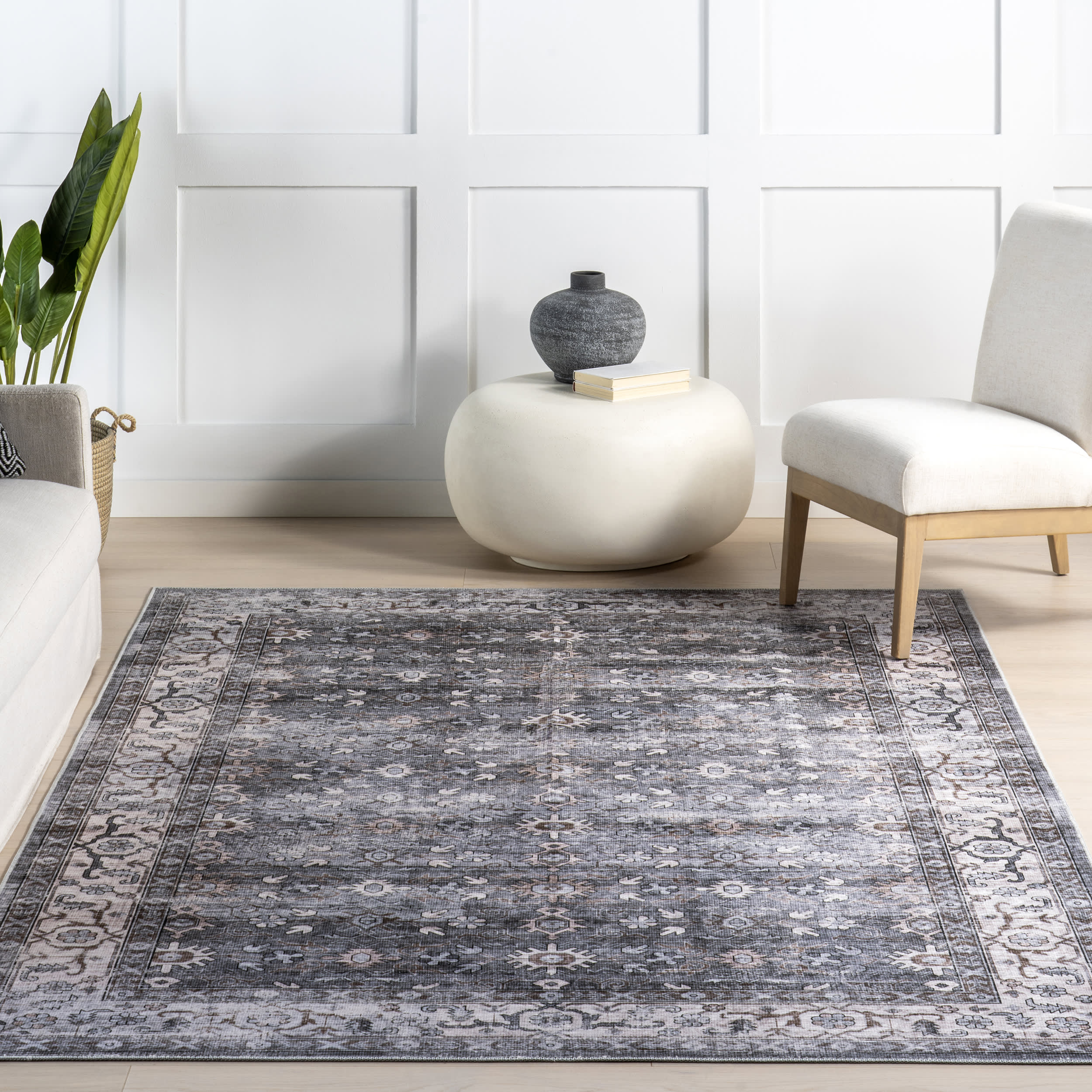 Myrtle Spill Proof Washable Vintage Rug | Grey