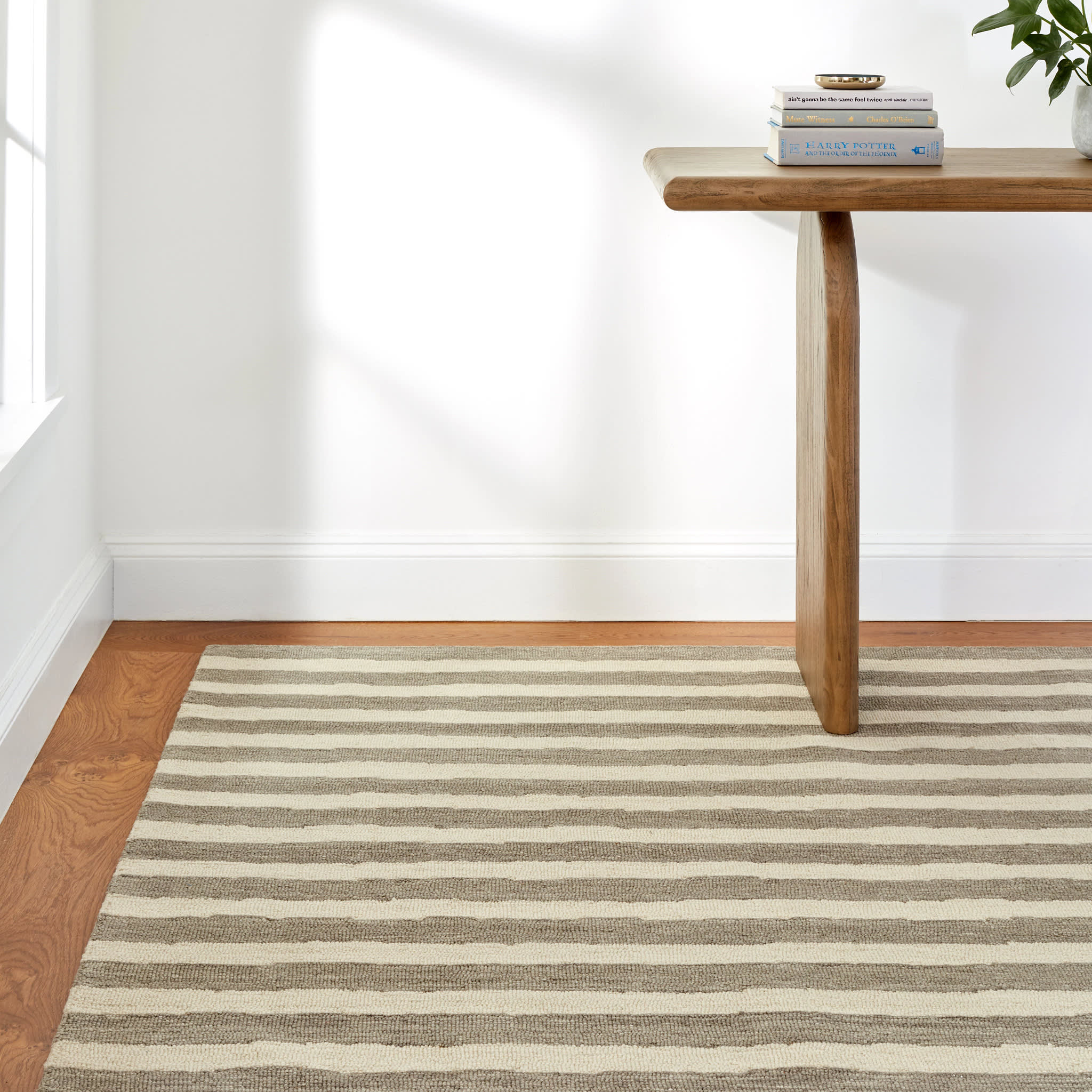 Silas Stripe Grey Hand Micro Hooked Wool Rug