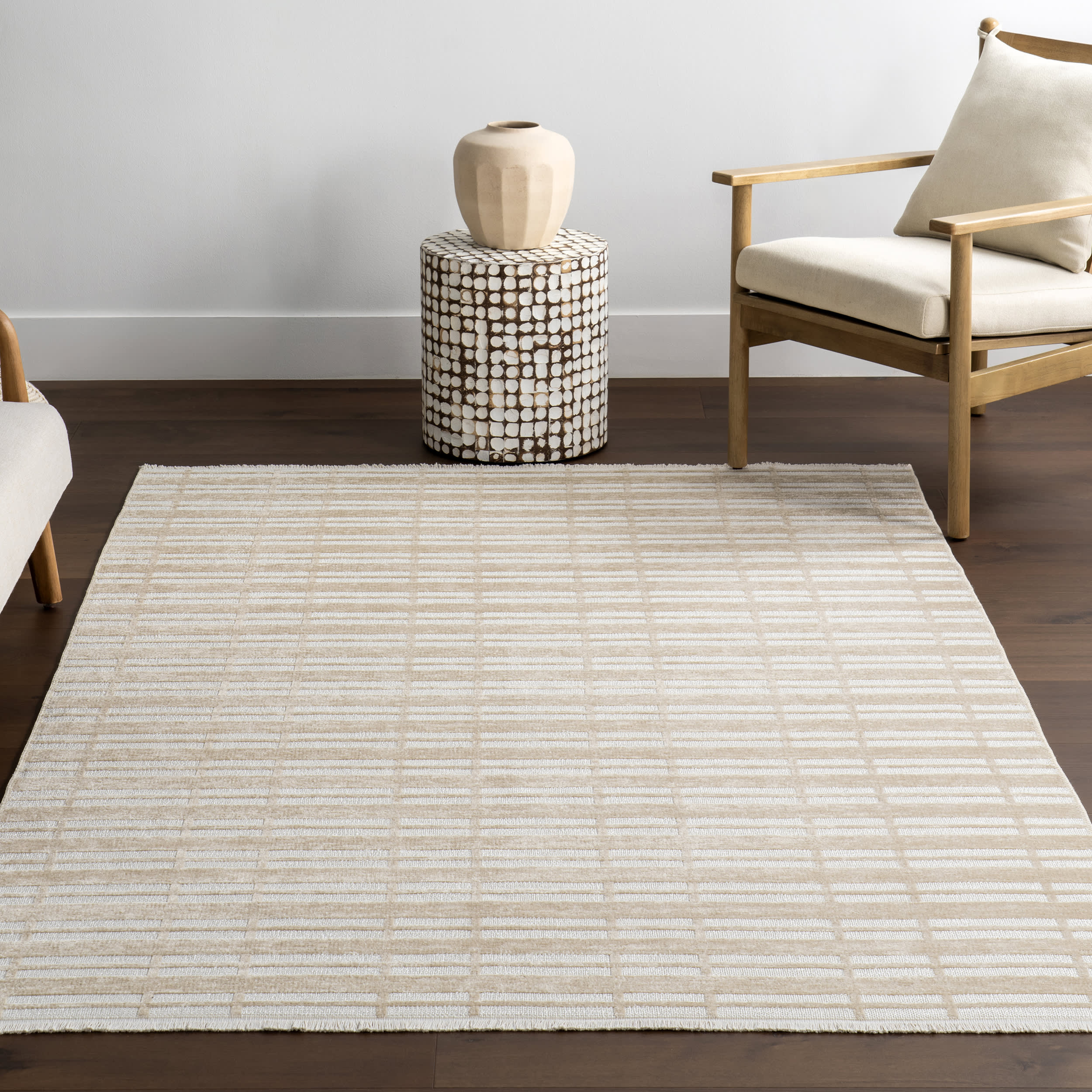 Malaya Striped Reversible Washable Rug | Taupe