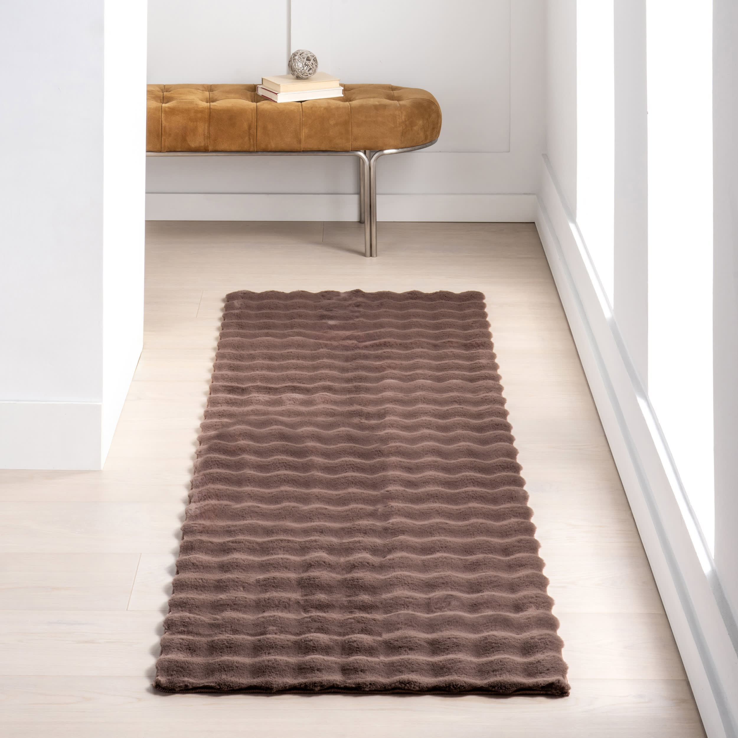 Ivana Checkered Plush Cloud Washable Rug | Dark Brown