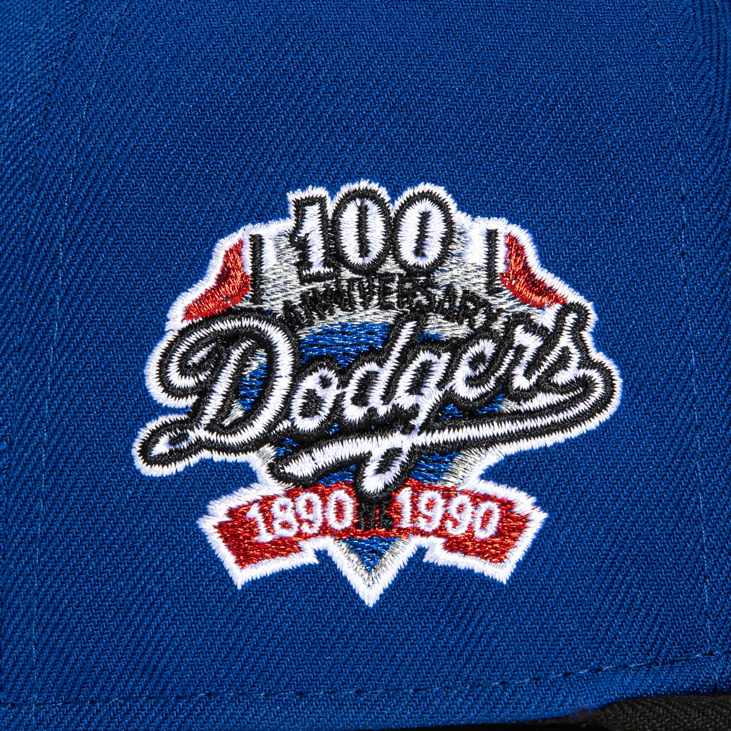 New Era 59Fifty Los Angeles Dodgers 100th Anniversary Patch Hat - Royal, Black, Red, Metallic Silver