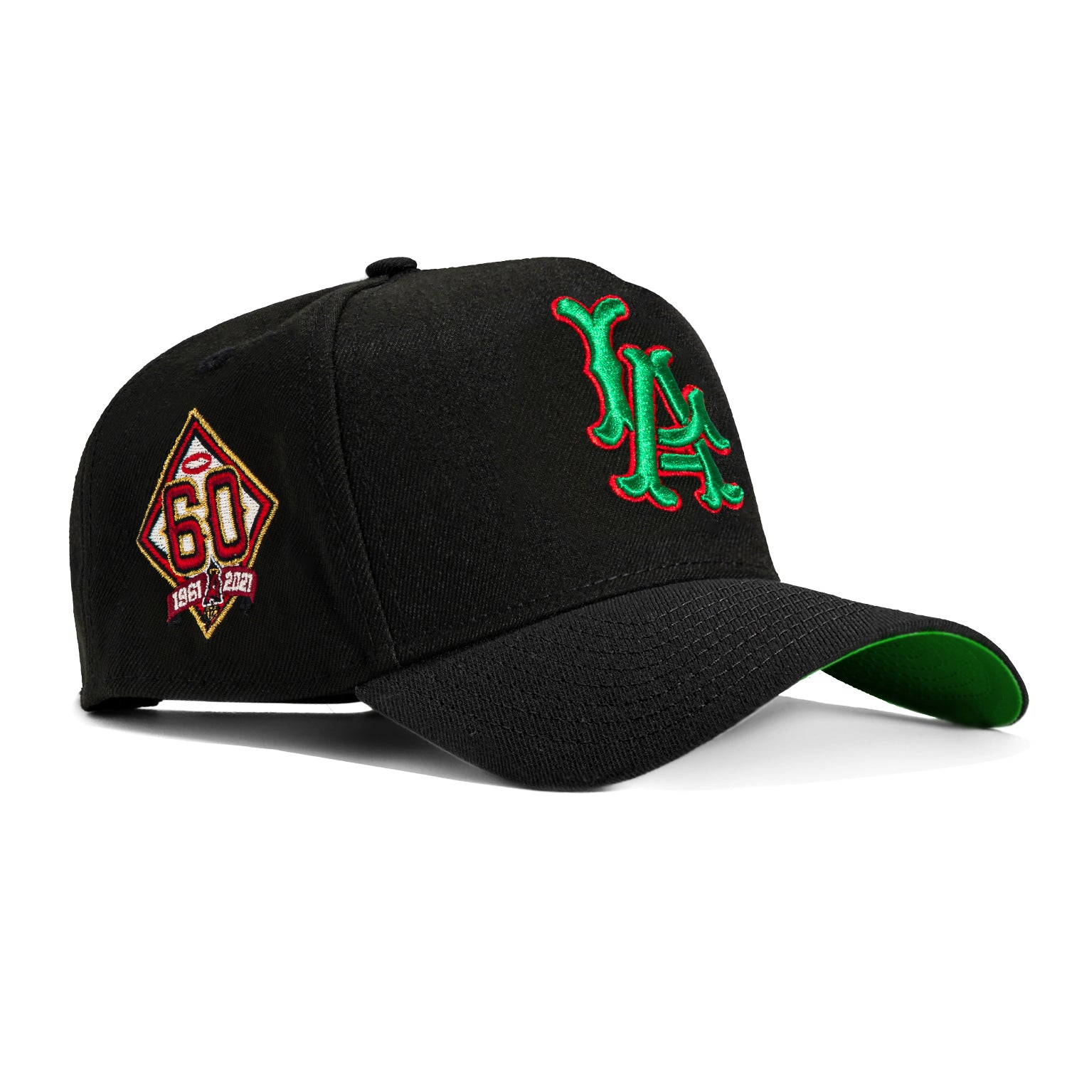 New Era 9Forty A-Frame Los Angeles Angels 60th Anniversary Patch Snapback Hat - Black, Green, Red