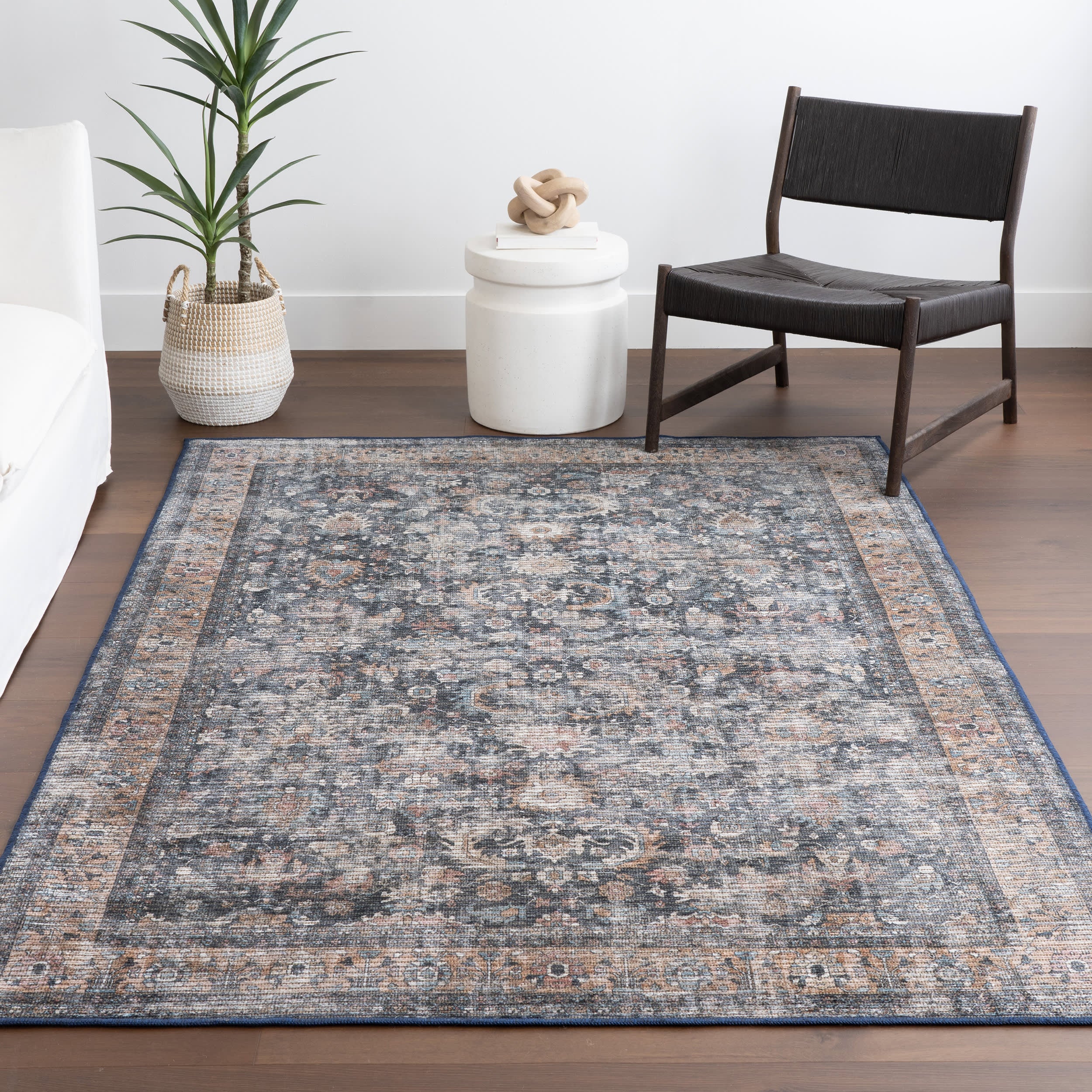 Arleth Medallion Washable Rug | Dark Grey