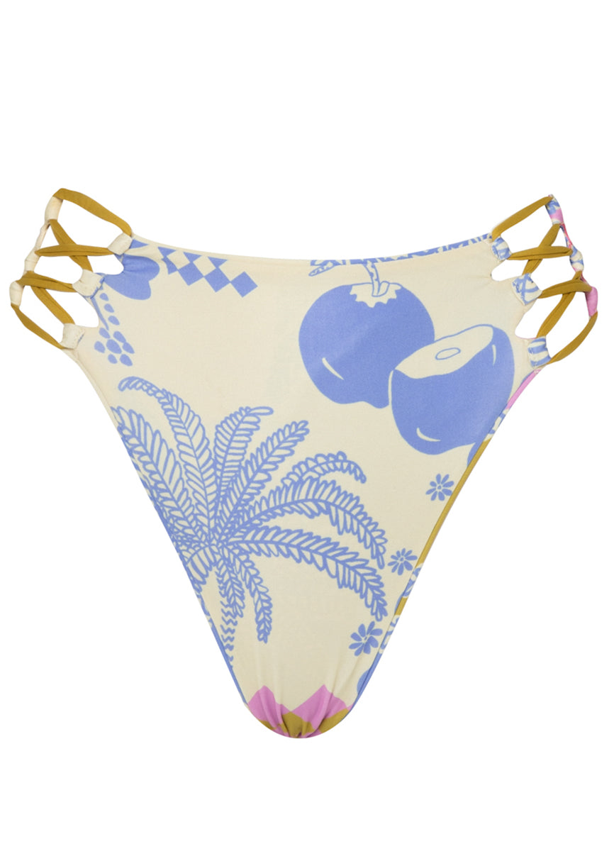 Maaji Periwinkle Palms Applauses High Rise Lace Up Bikini Bottom