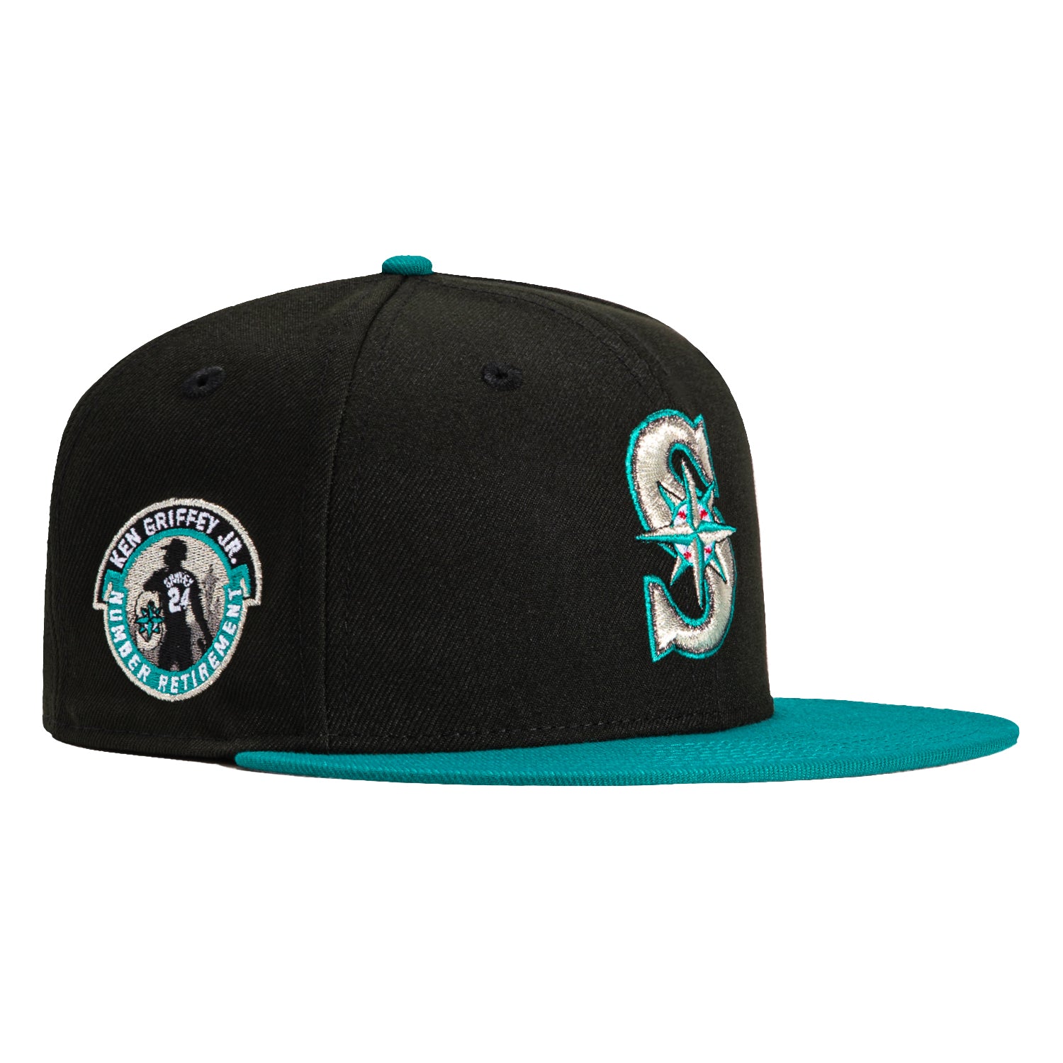 New Era 59Fifty Seattle Mariners Ken Griffey Jr. 24 Patch Hat - Black, Teal