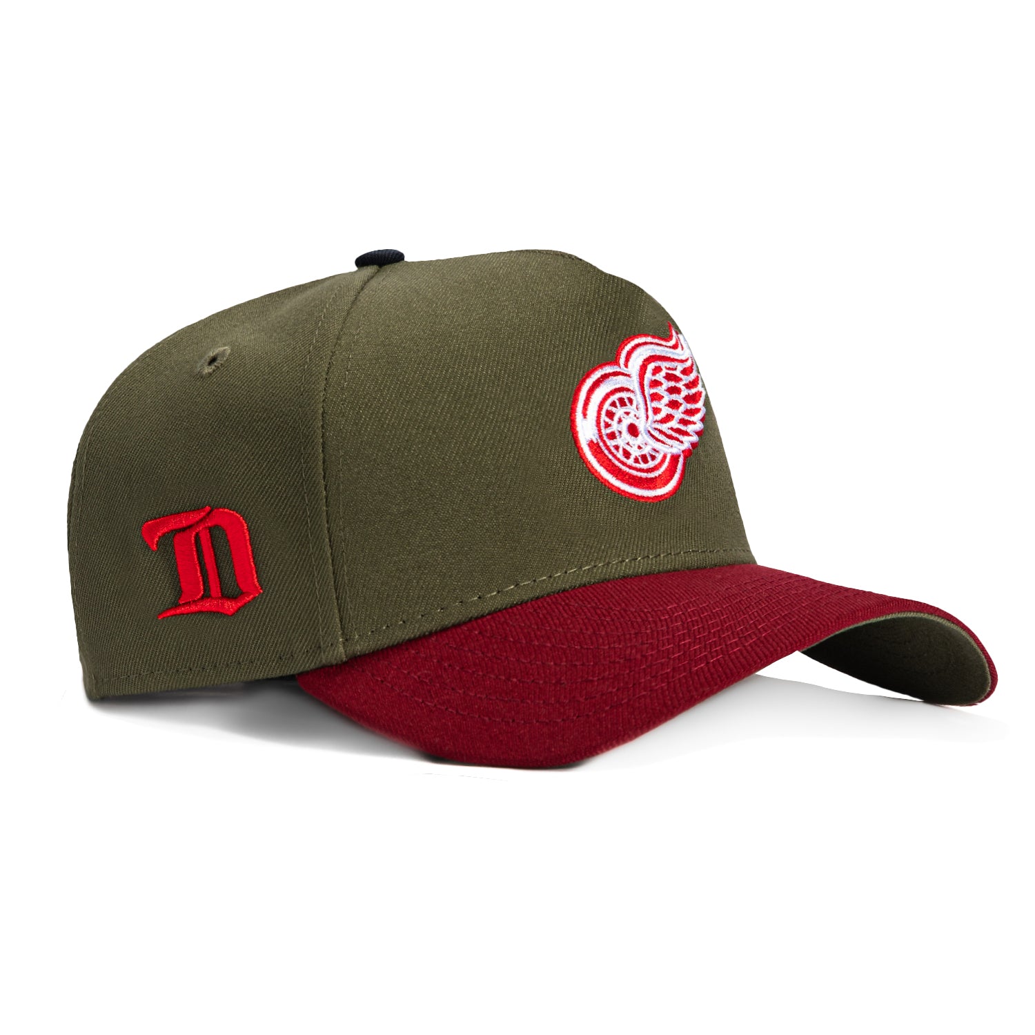 New Era 9Forty A-Frame Detroit Red Wings Logo Patch Snapback Hat - Olive, Cardinal