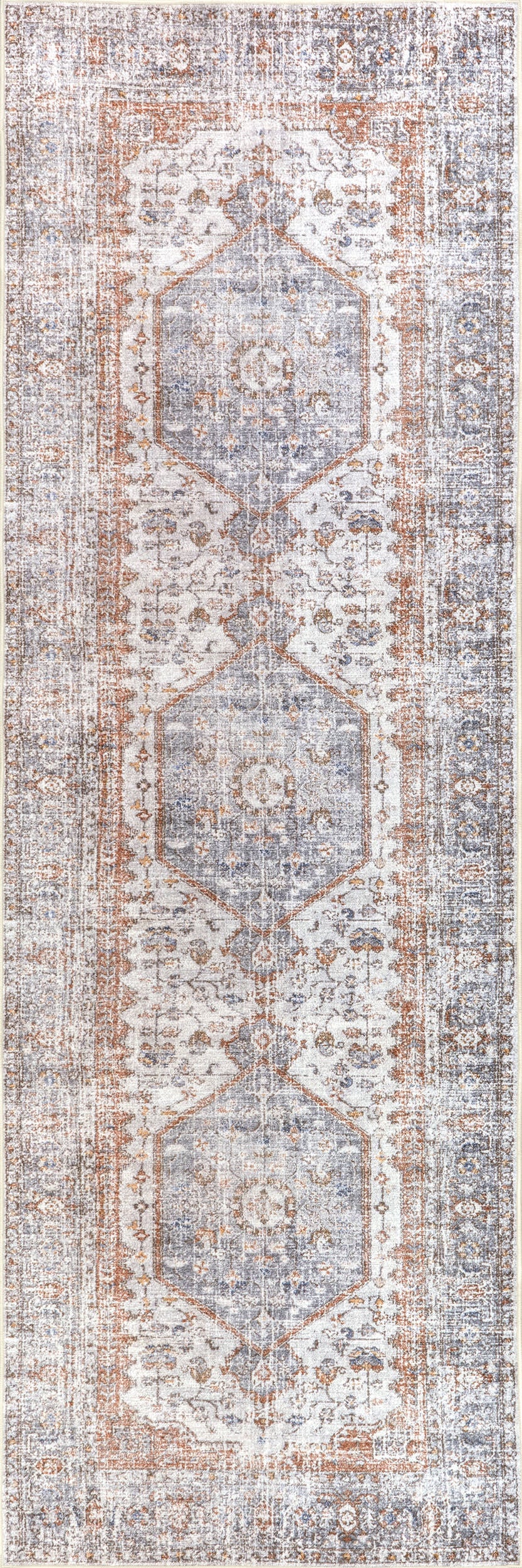 Vintage Medallion Spill Proof Washable Rug | Light Grey