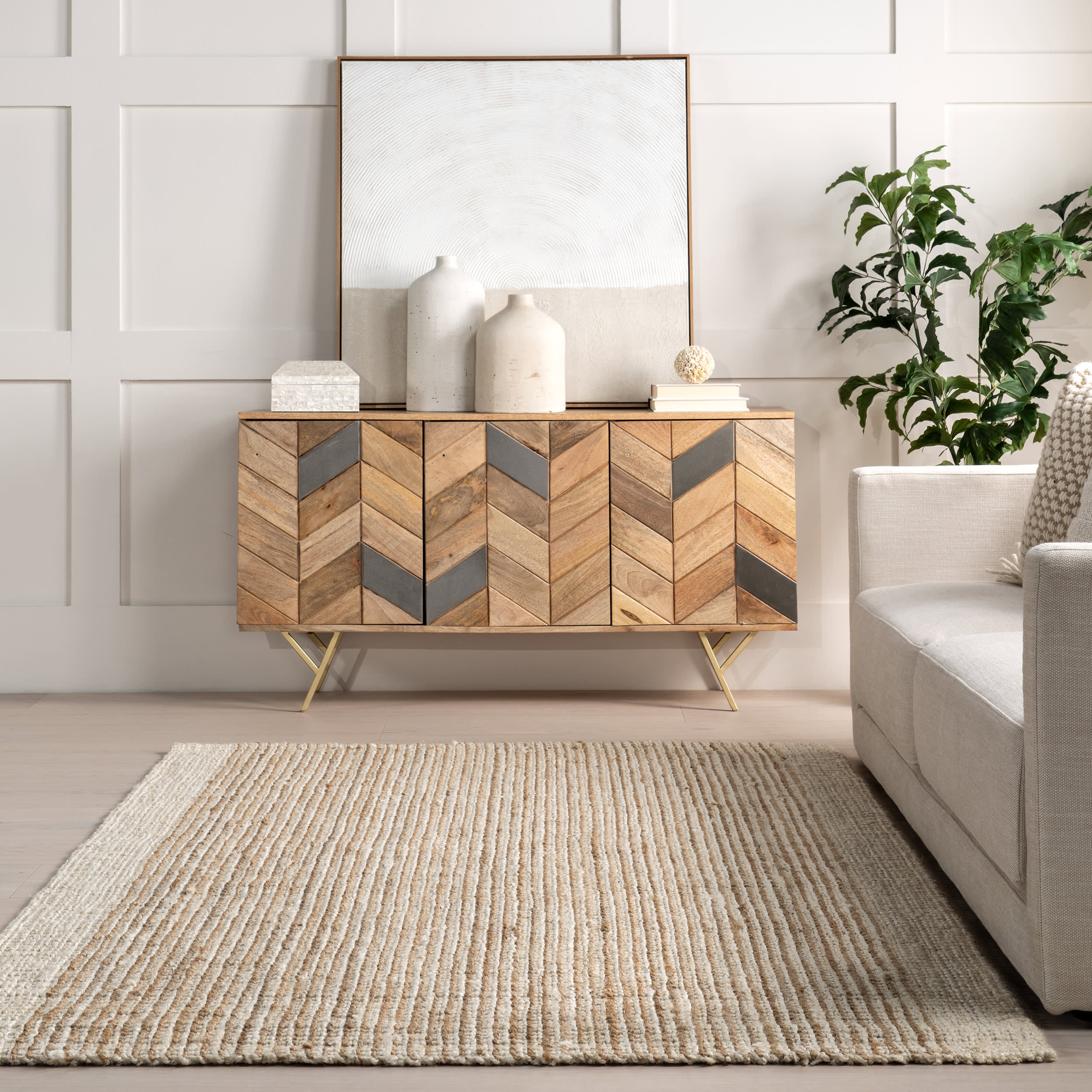 Freida Jute Bordered Rug | Ivory