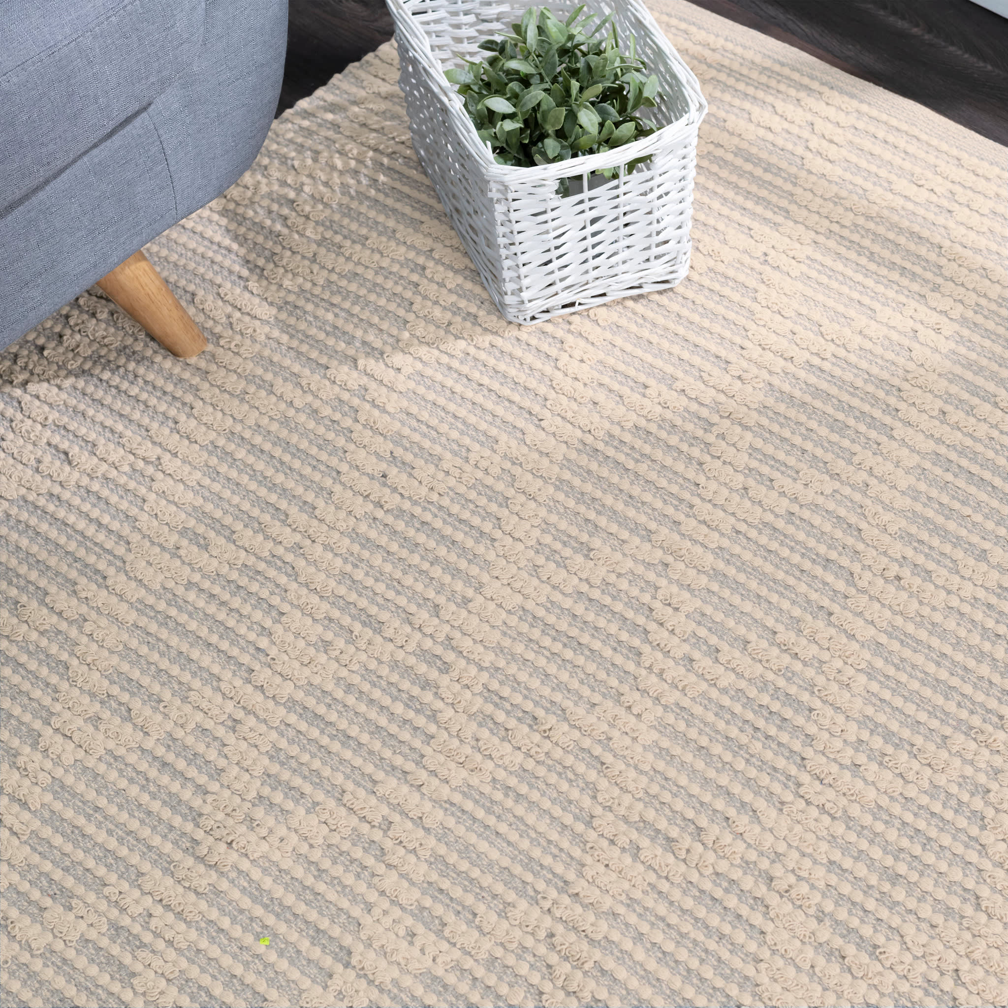 Textured Diamond Grey/Ivory Handwoven Cotton Rug