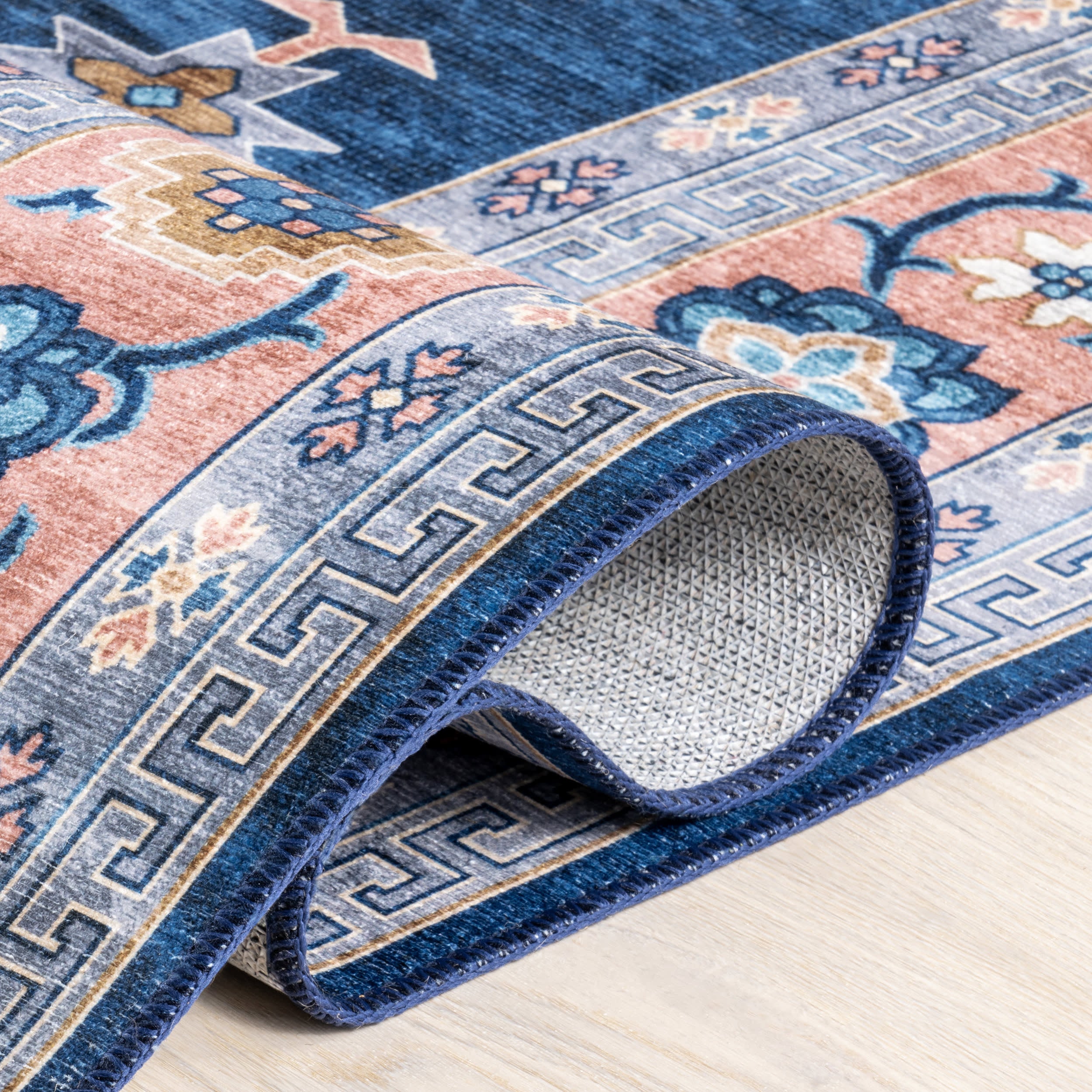 Dayflower Vintage Spill Proof Washable Rug | Blue