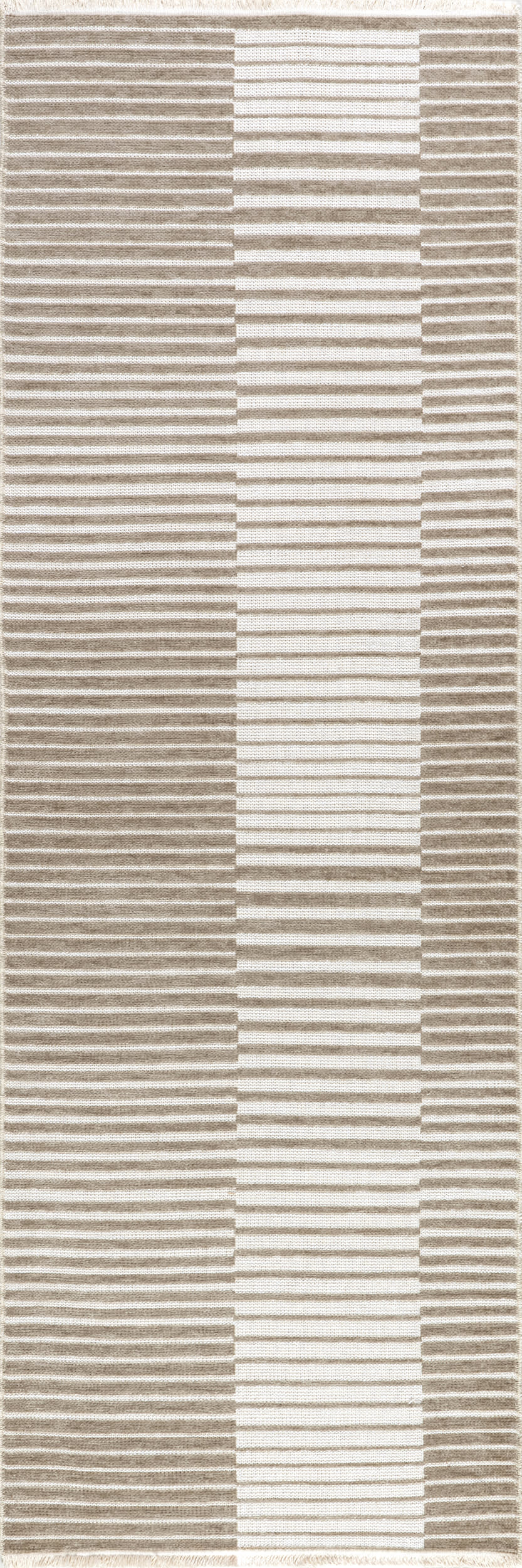 Nova Striped Checkerboard Reversible Washable Rug | Taupe