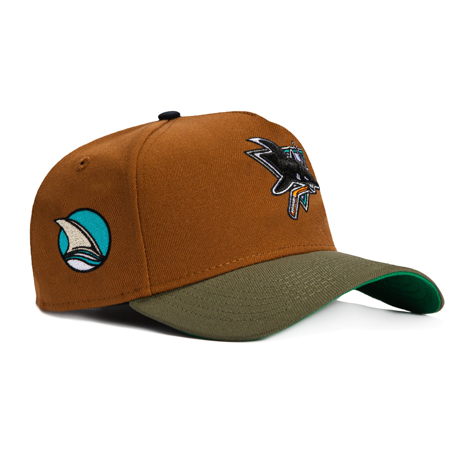 New Era 9Forty A-Frame San Jose Sharks Logo Patch Snapback Hat - Khaki, Olive