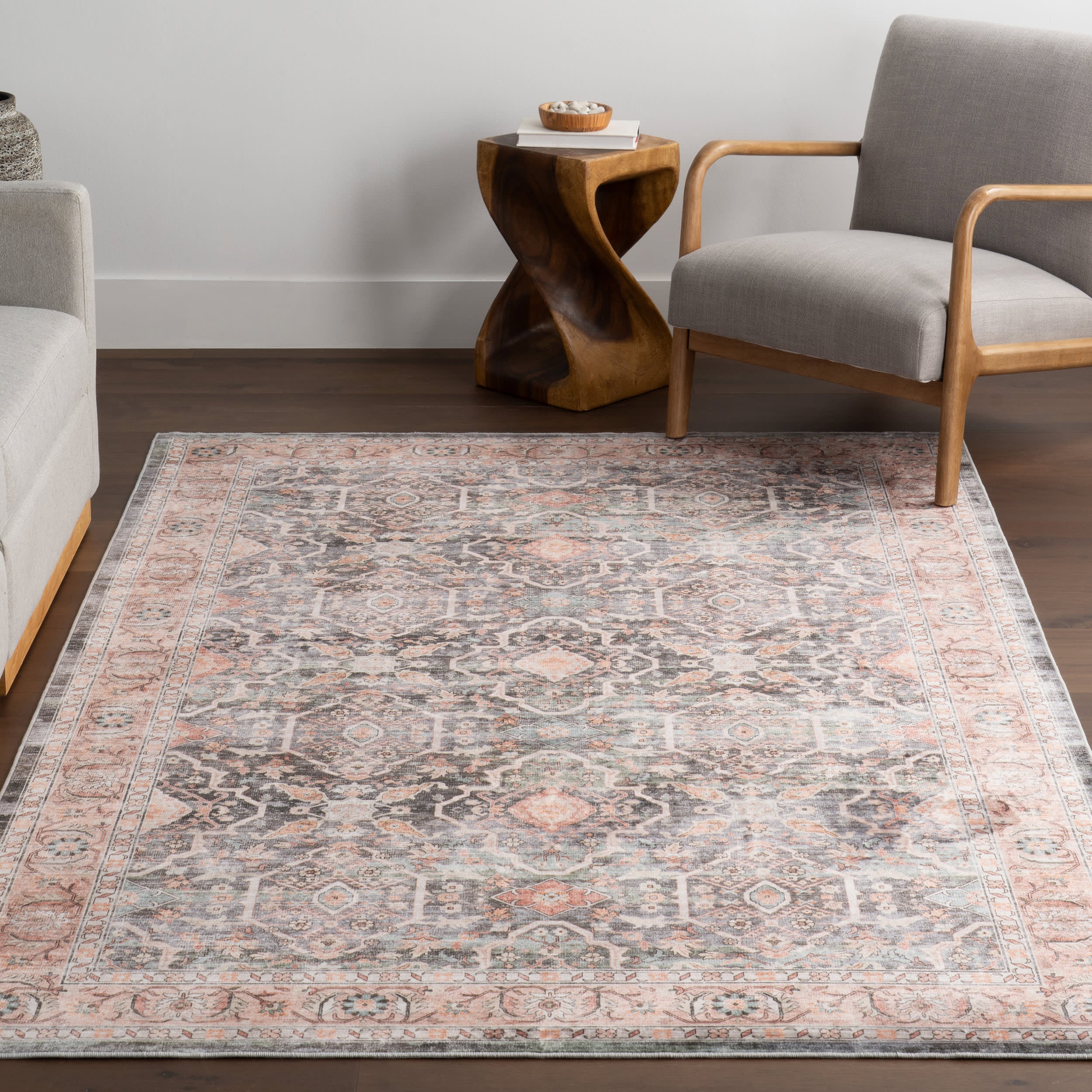 Hadlee Medallion Washable Rug | Peach