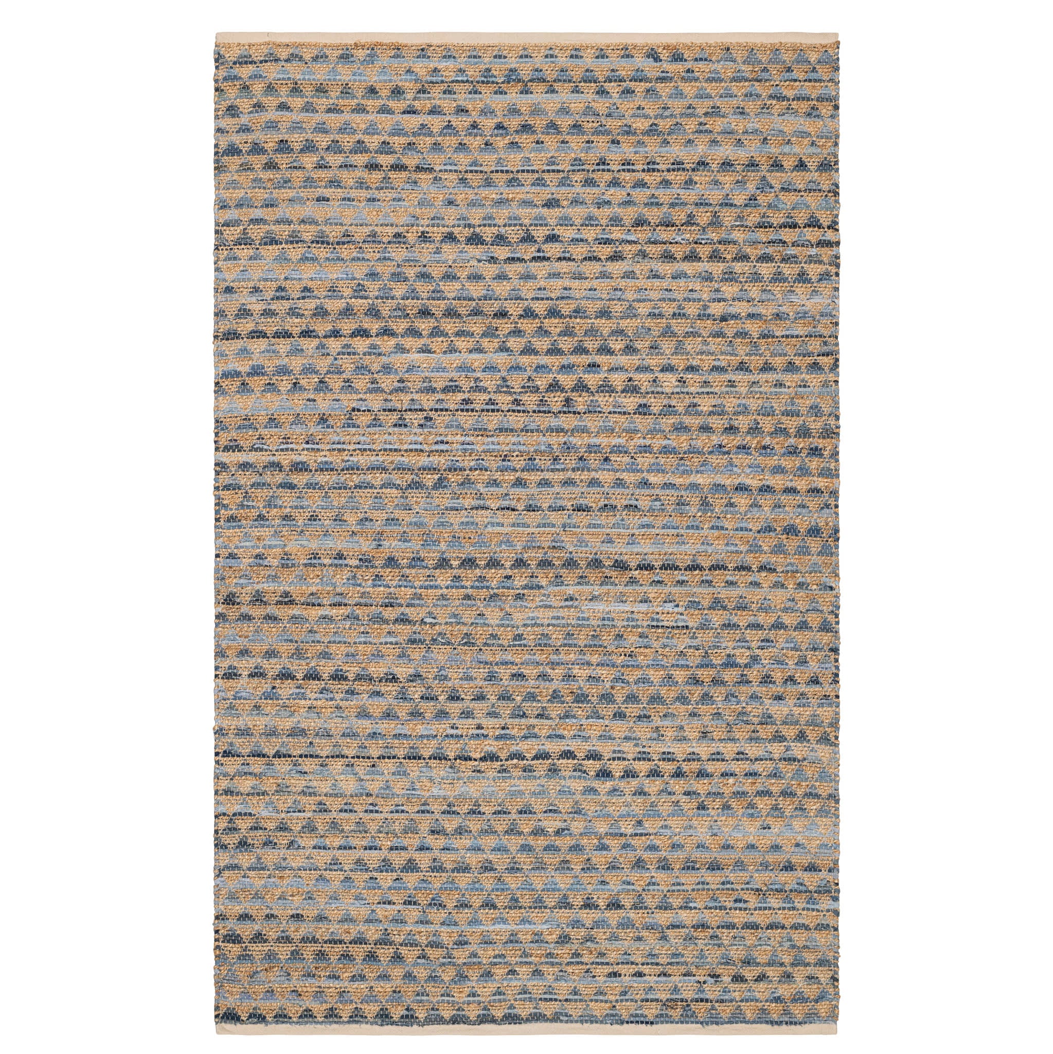 Geometric Rag Denim Handwoven Jute Rug