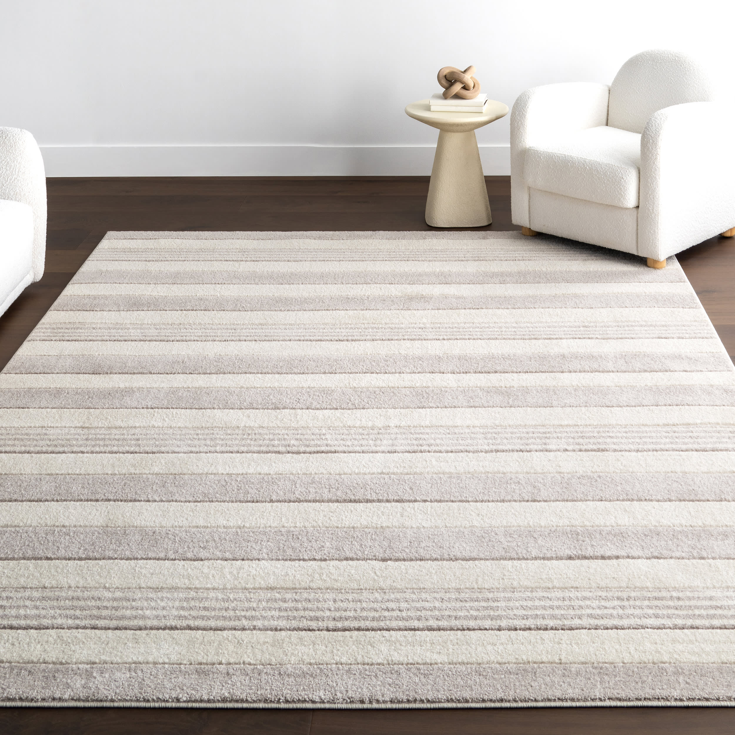 Virgie Classic Striped Rug | Light Grey