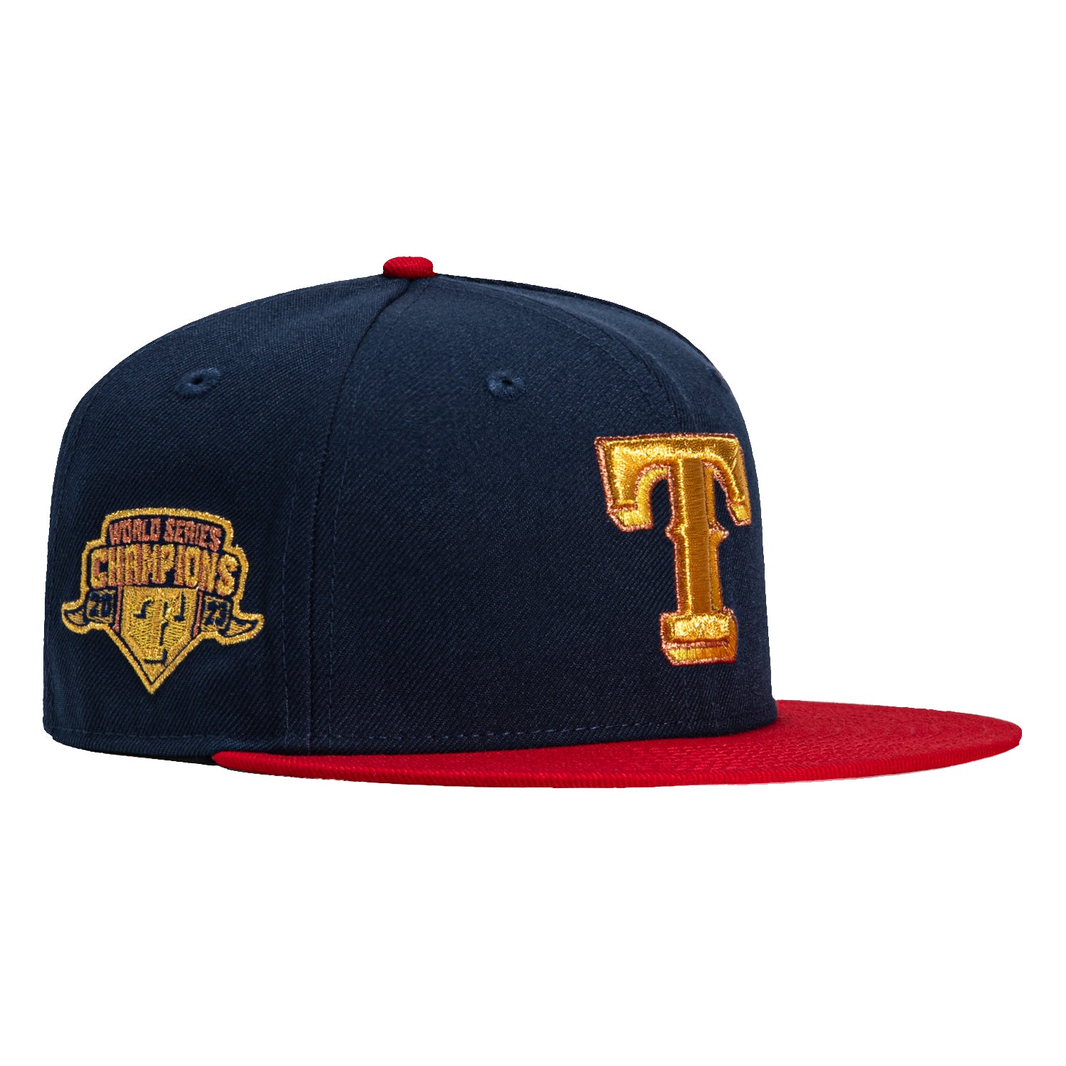 New Era 59Fifty Texas Rangers 2023 World Series Patch Hat - Navy, Red, Metallic Gold