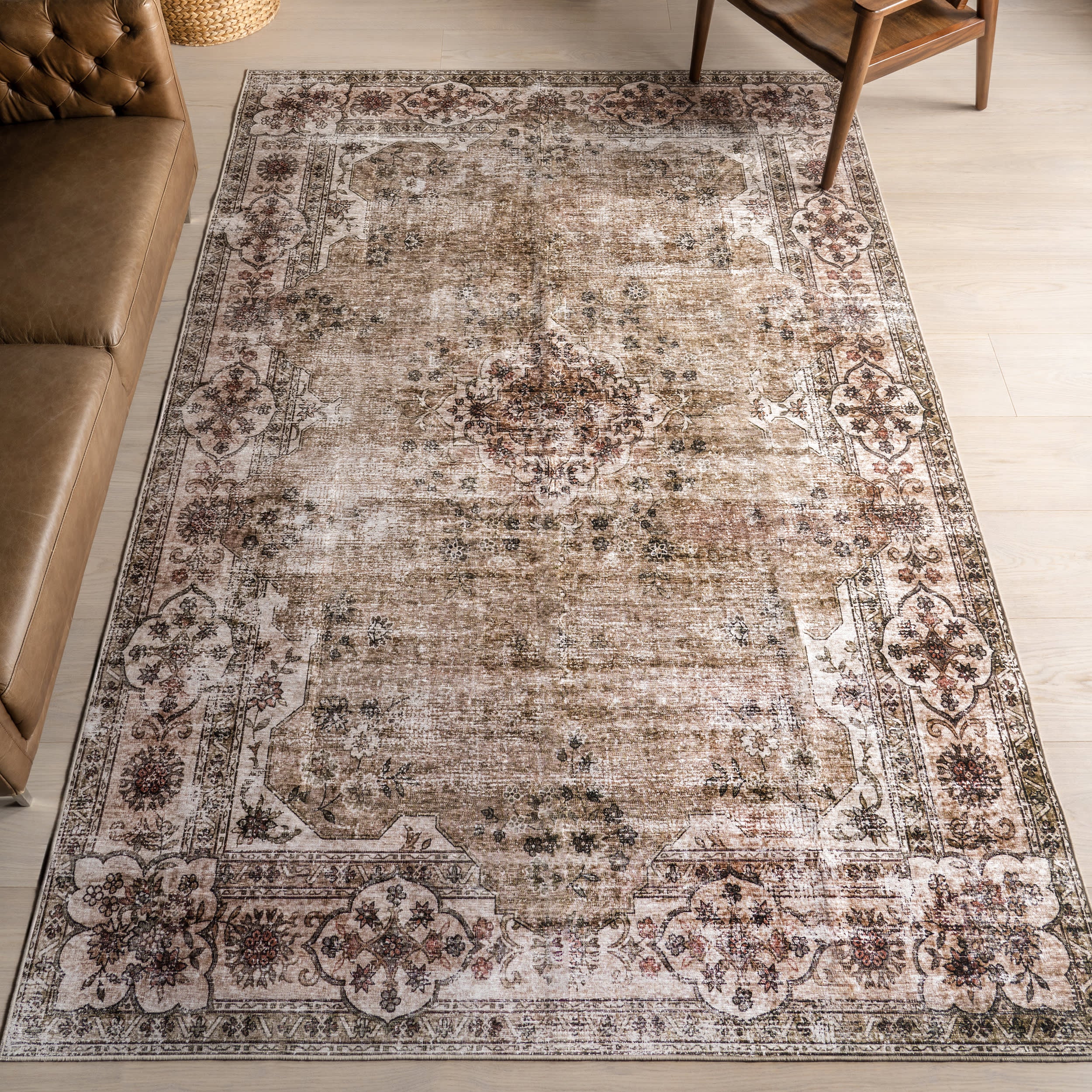 Audrina Persian Spill Proof Washable Rug | Beige