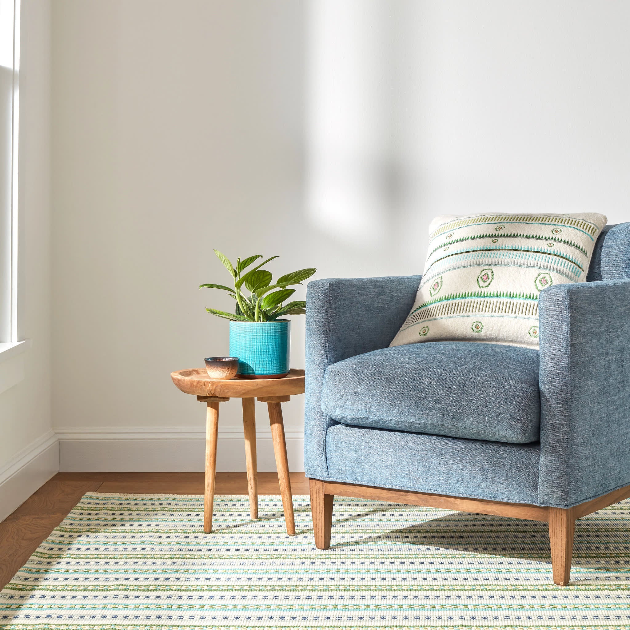 Long Slade Teal Handwoven Cotton Rug