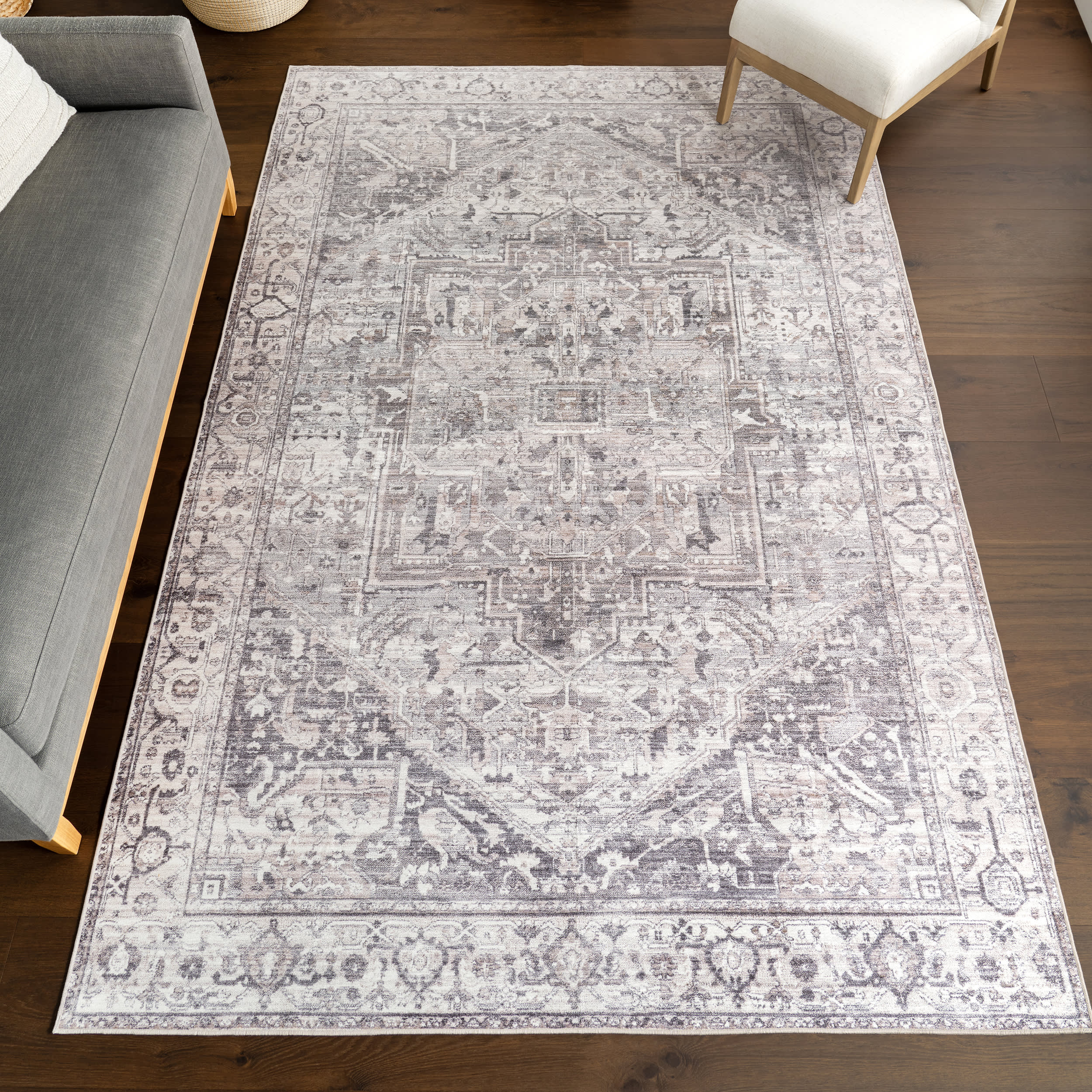 Atrium Medallion Spill Proof Washable Rug | Grey