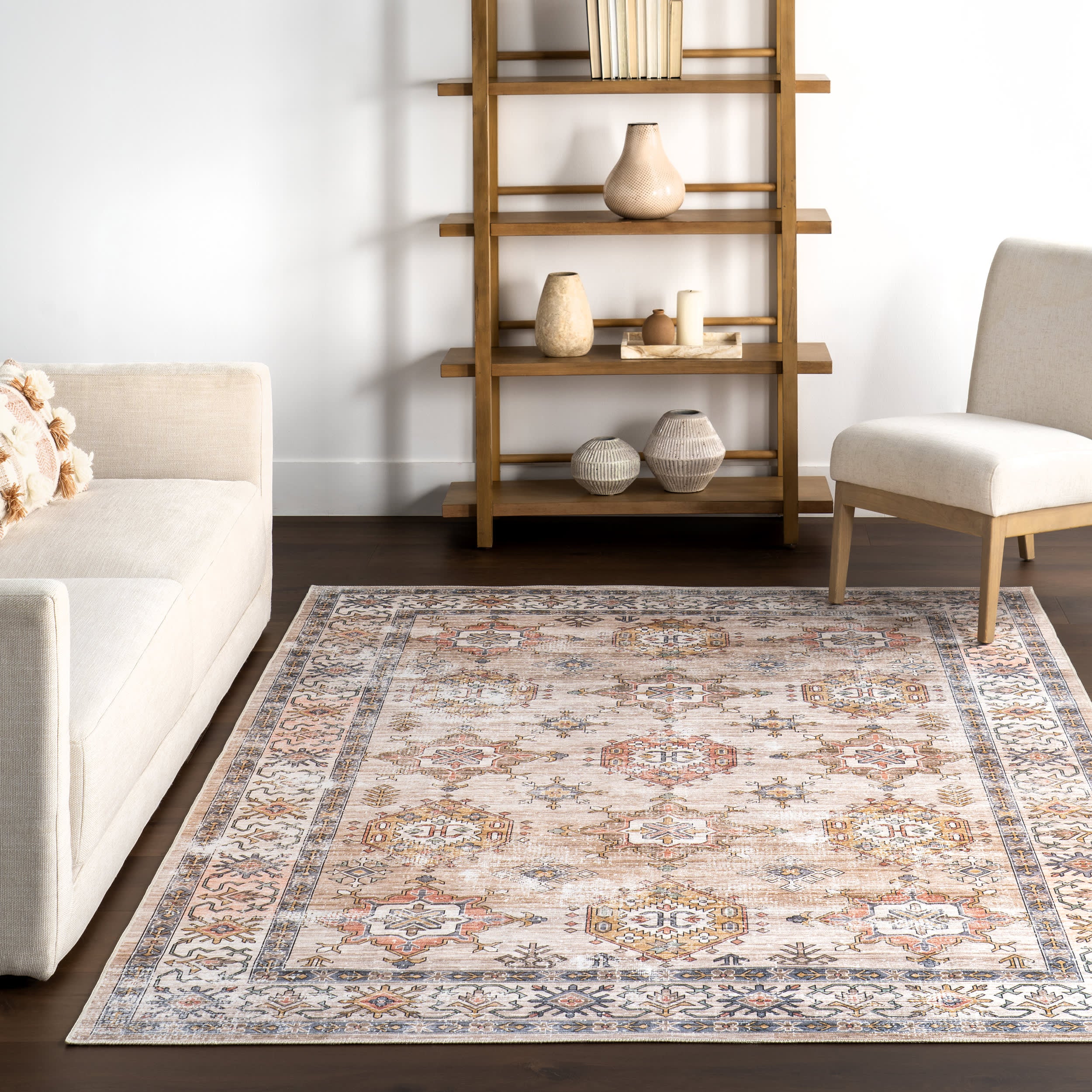 Francesca Timeworn Charm Spill Proof Washable Rug | Beige