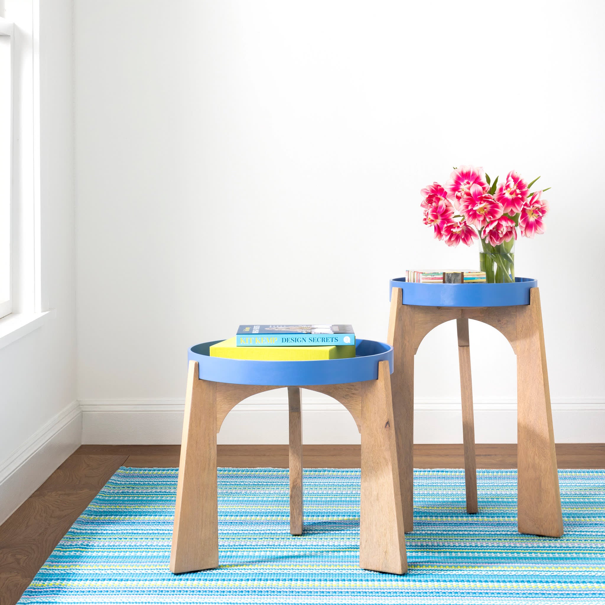 Lucky Stripe Blue/Green Handwoven Cotton Rug