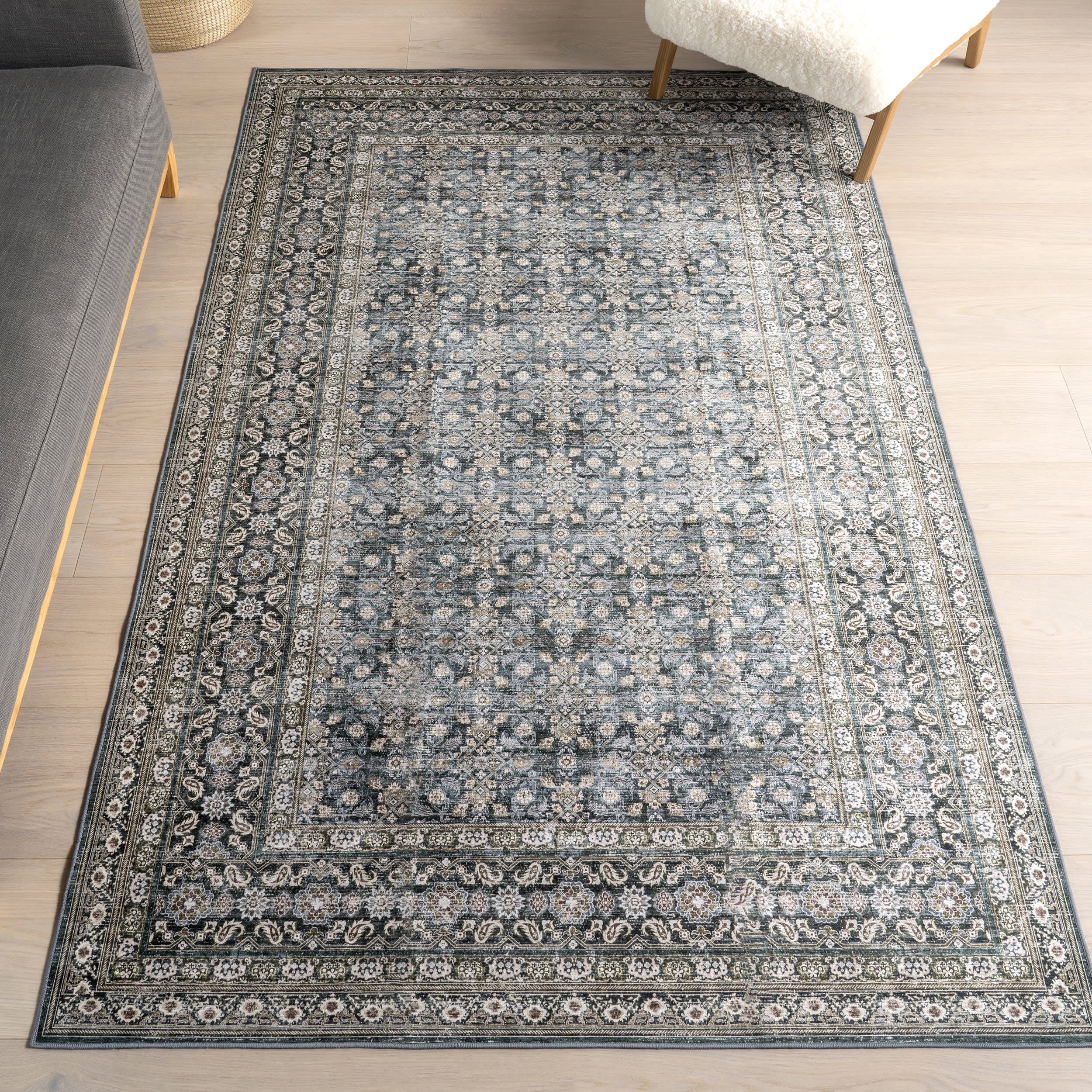 Kenia Medallion Spill Proof Washable Rug | Slate Blue