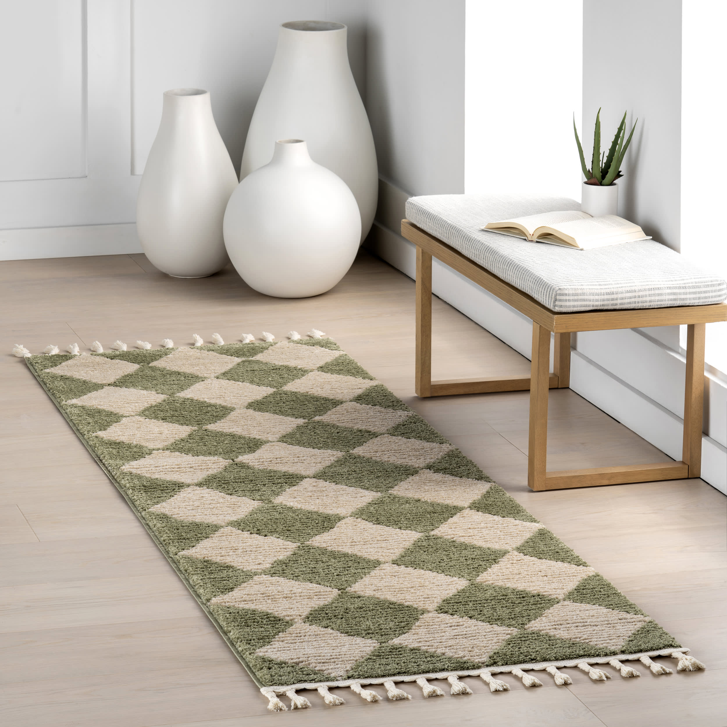 Aylin Diamond Tasseled Rug | Green