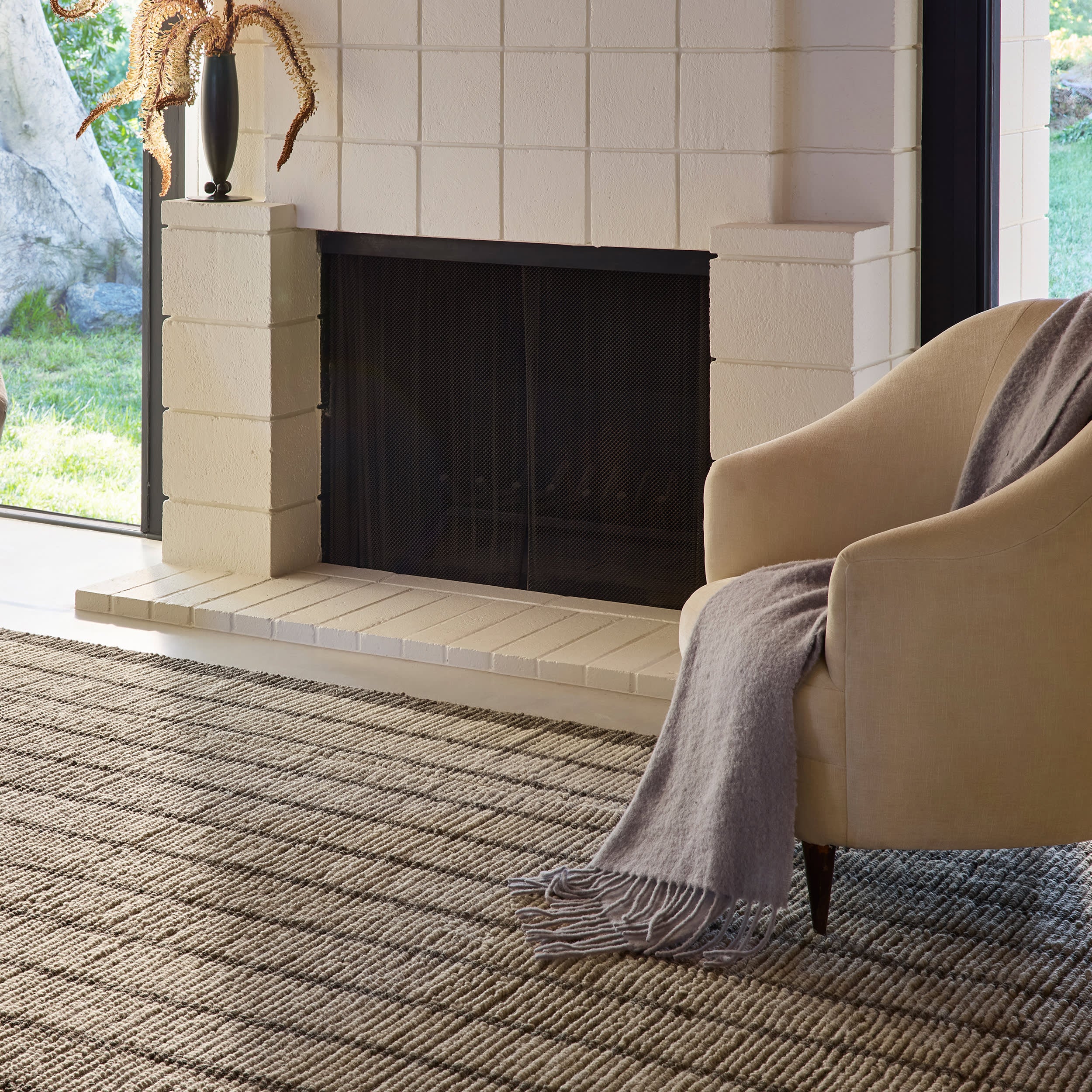 Eva Block Stripe Wool Blend Rug | Brown