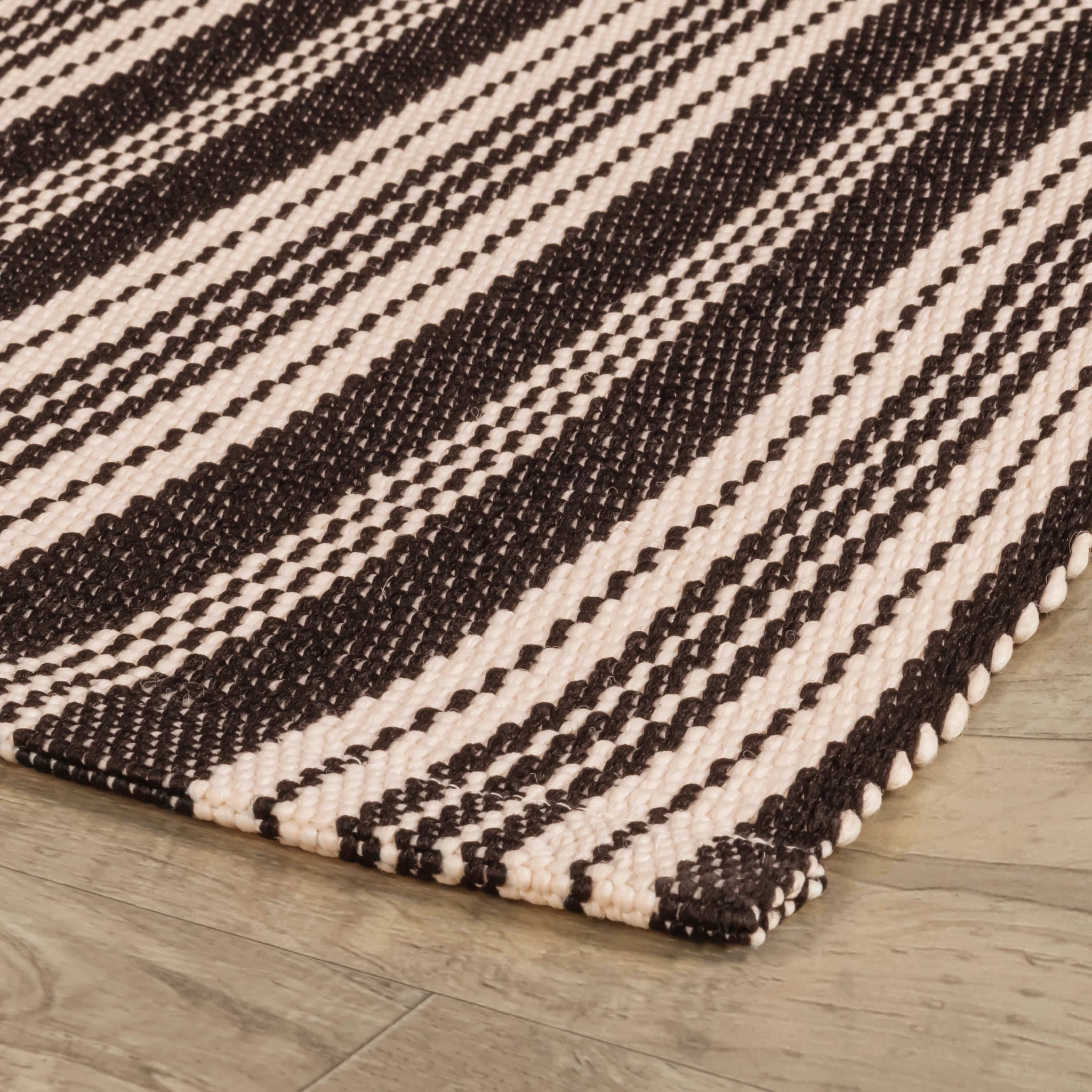 Ticking Stripe Black/Ivory Handwoven Indoor/Outdoor Rug