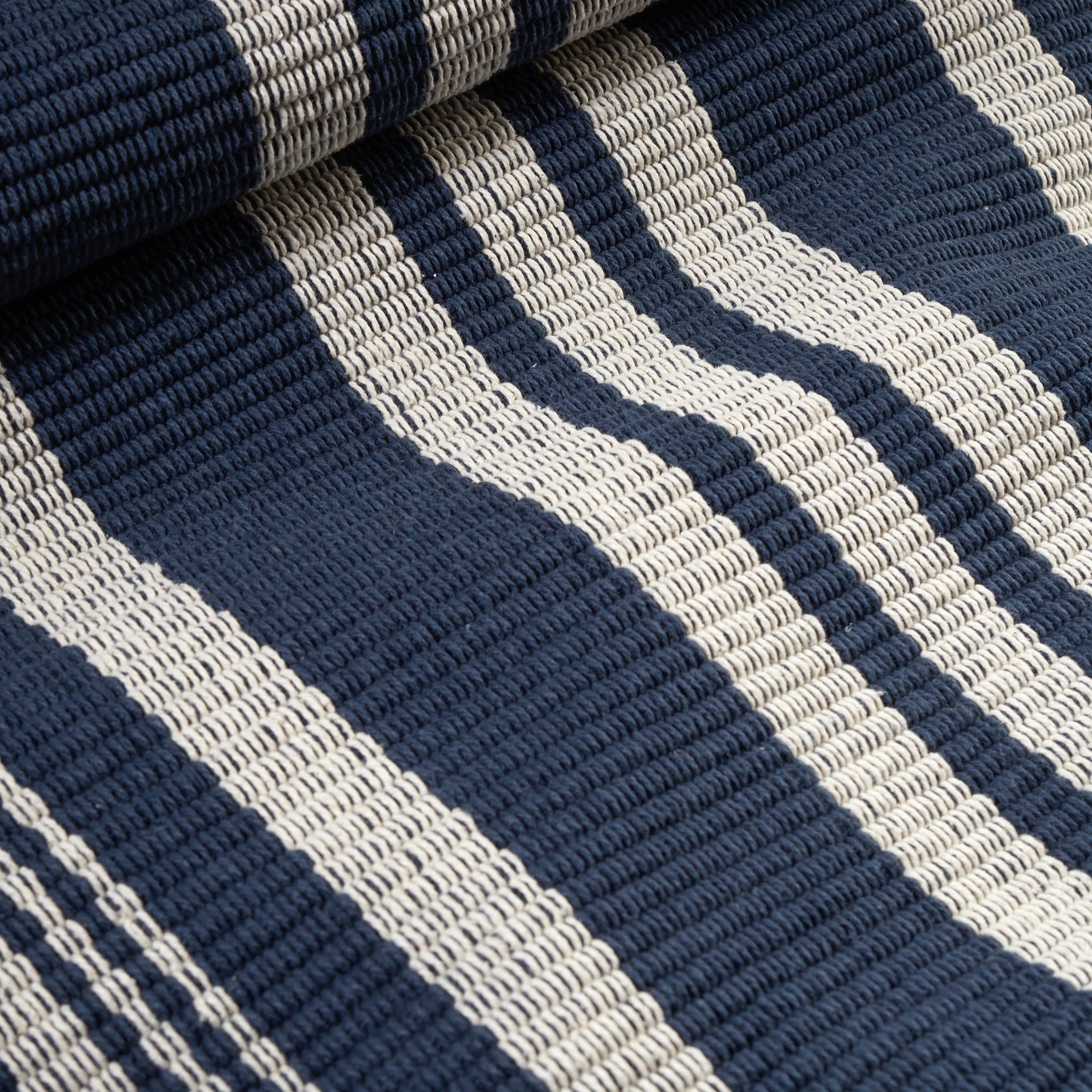 Irving Stripe Navy Handwoven Cotton Rug