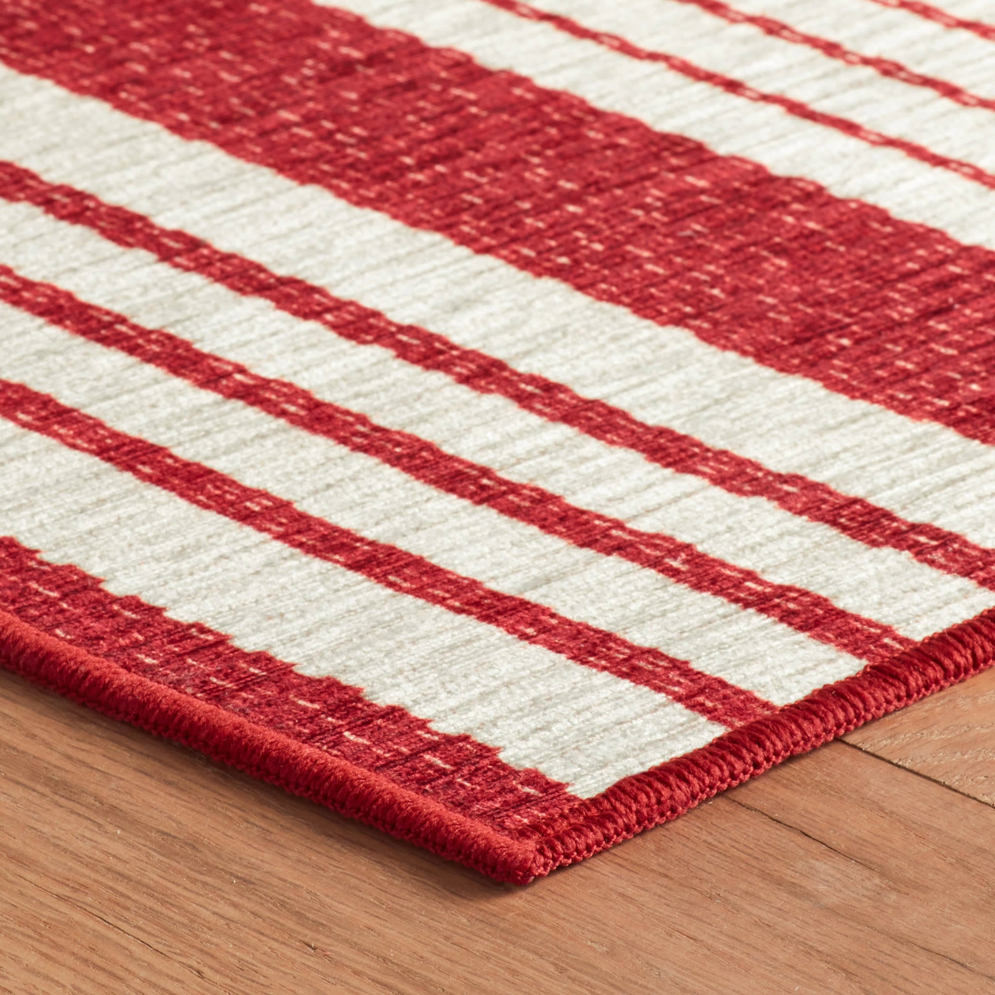 Abby Ticking Red Machine Washable Rug