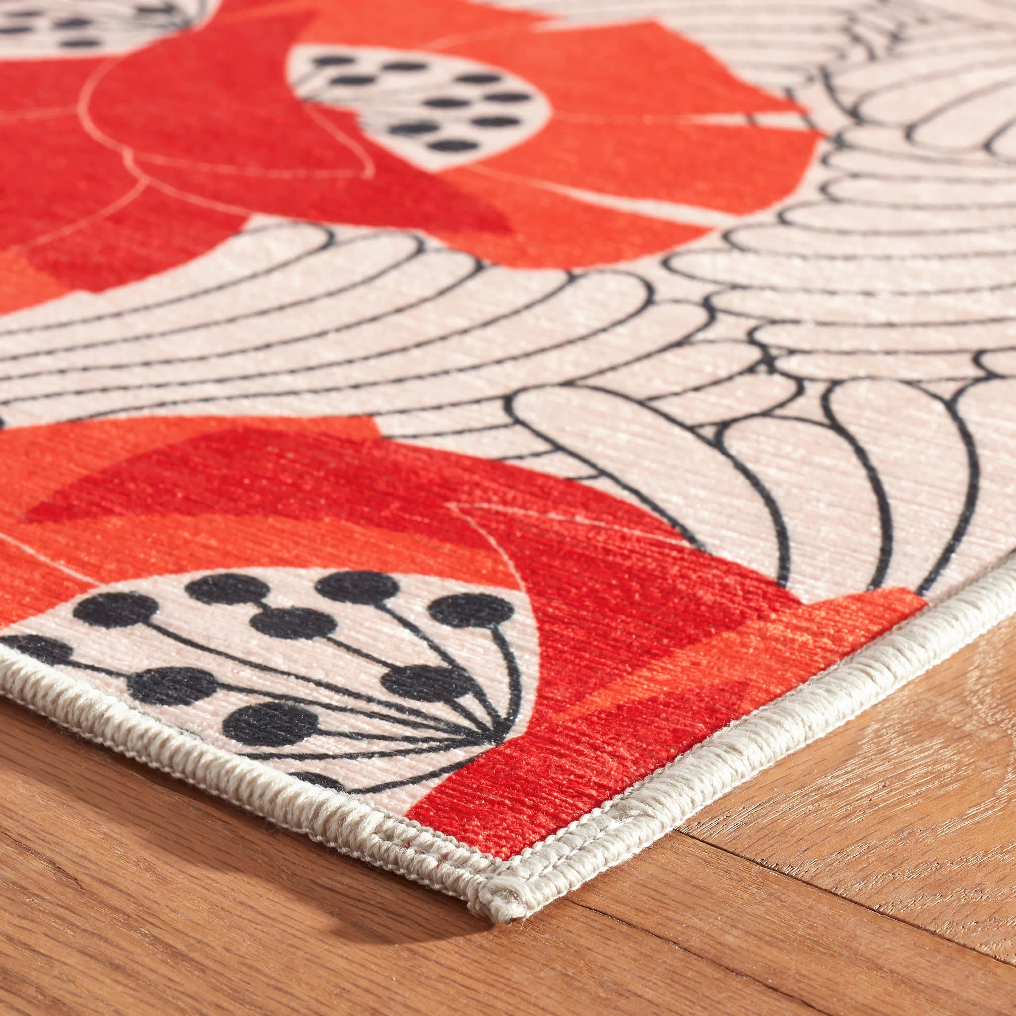 Japanese Poppy Multi Machine Washable Rug