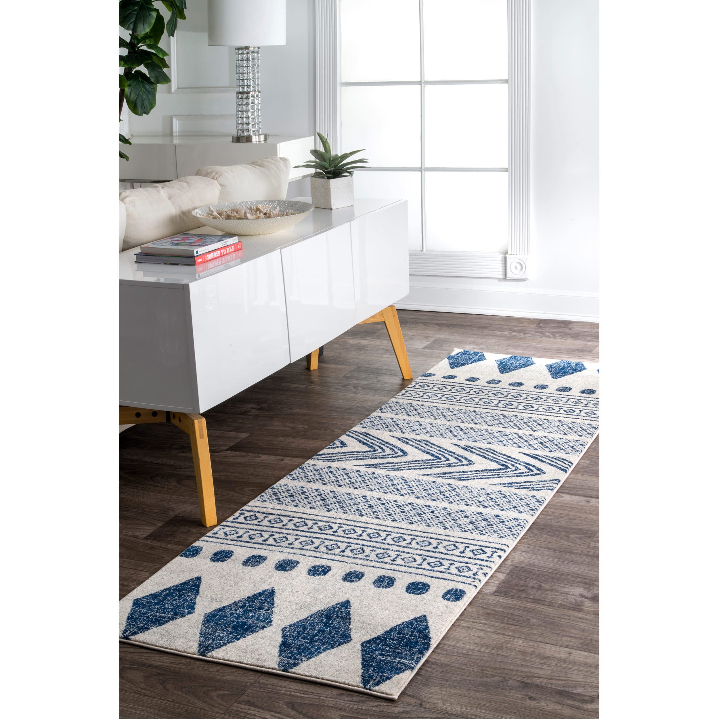 Geometric Banded Rug | Blue