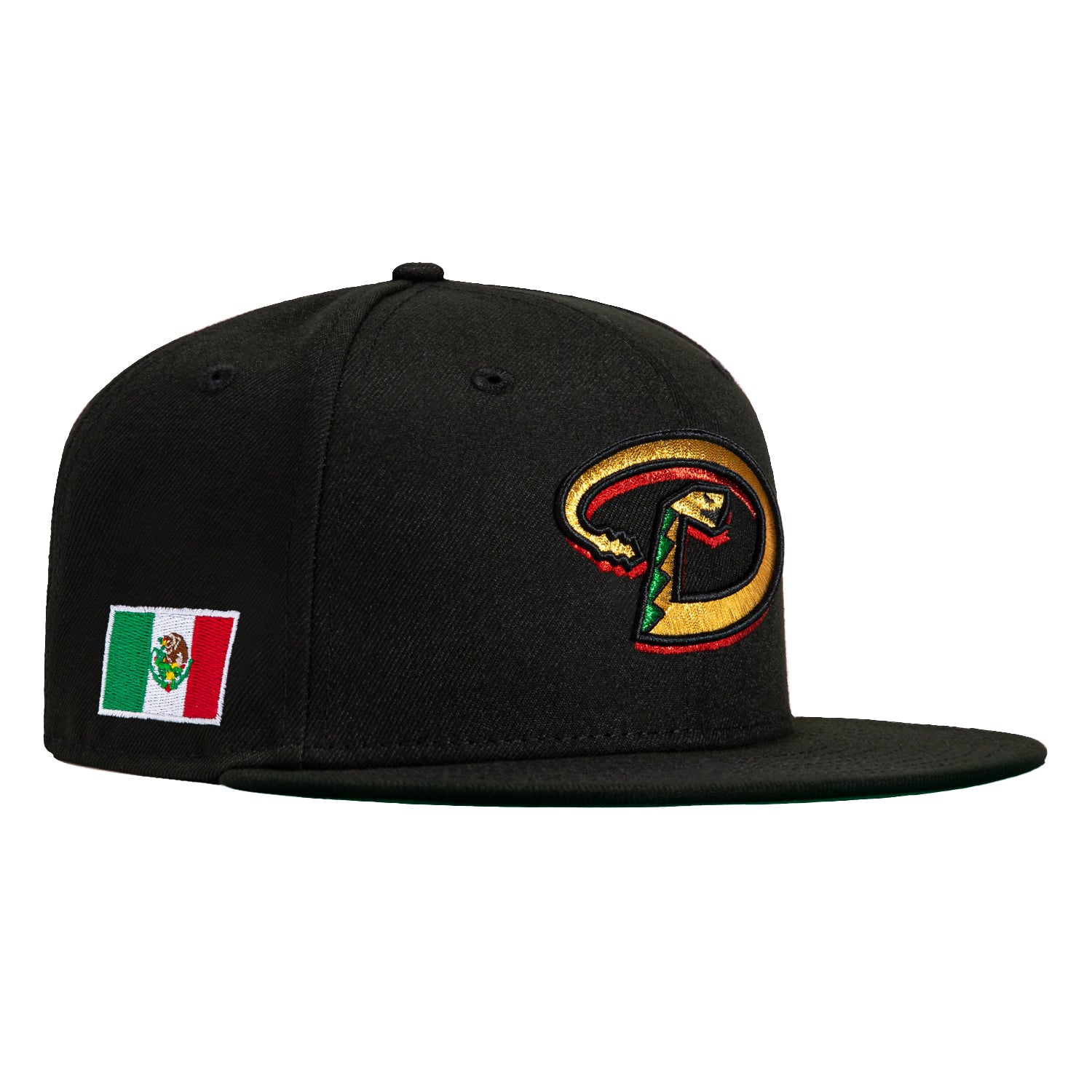 New Era 59Fifty Arizona Diamondbacks Mexico Flag Patch D Hat - Black, Green, Red, Metallic Gold