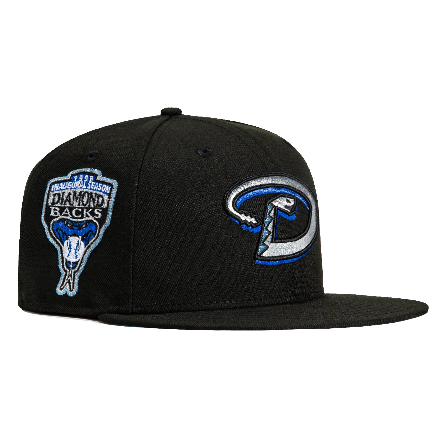 New Era 59Fifty Arizona Diamondbacks Inaugural Patch D Hat - Black, Metallic Silver, Light Blue