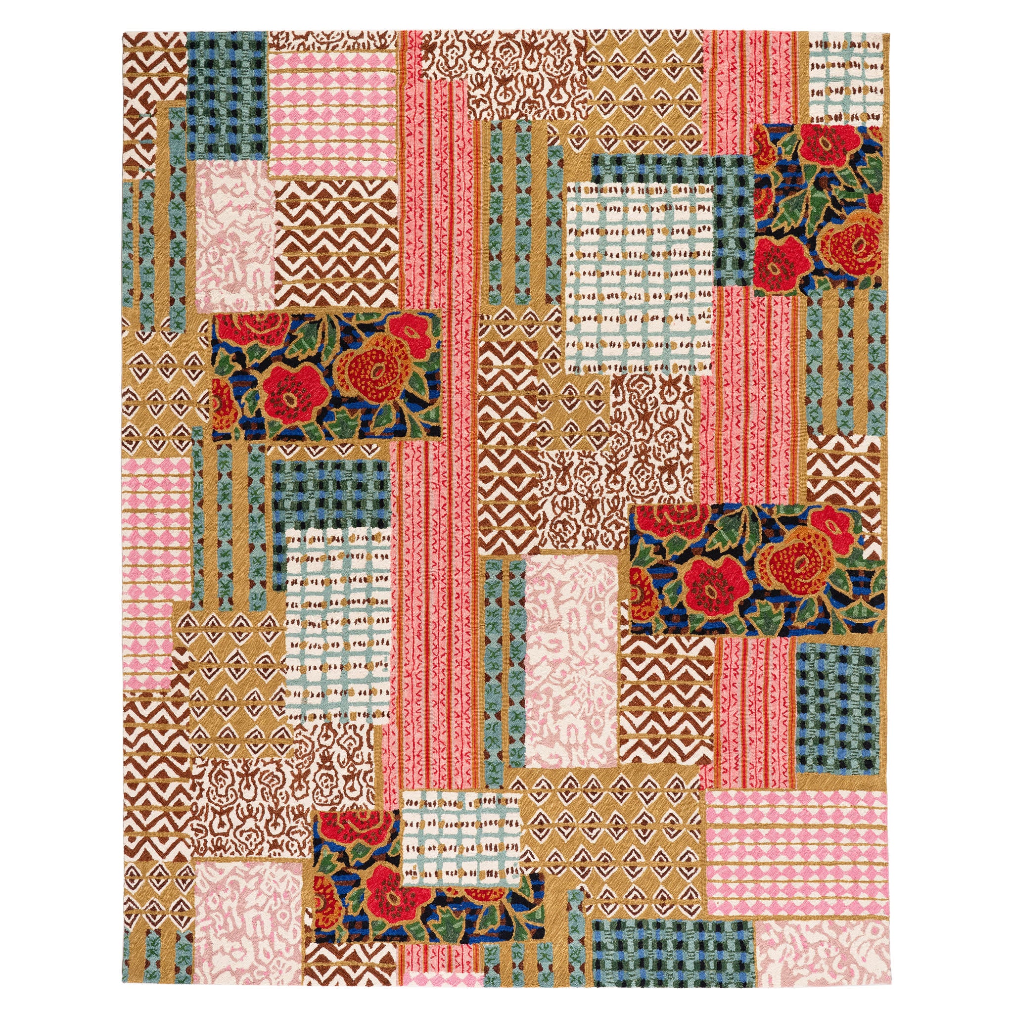 Elm Patchwork Multi Hand Micro Hooked Wool Rug