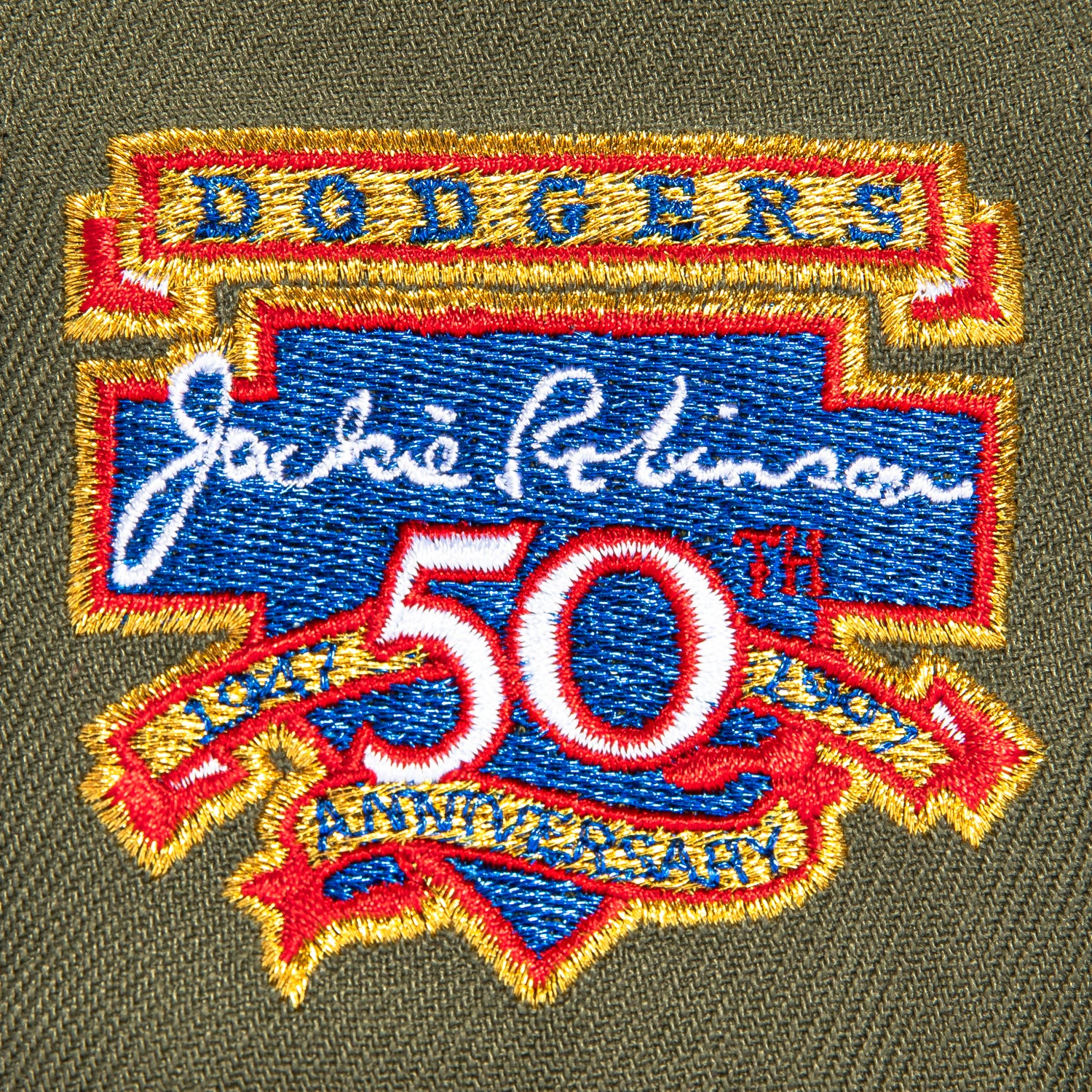 New Era 59Fifty Los Angeles Dodgers Jackie Robinson 50th Anniversary Patch Hat - Olive, Navy, White