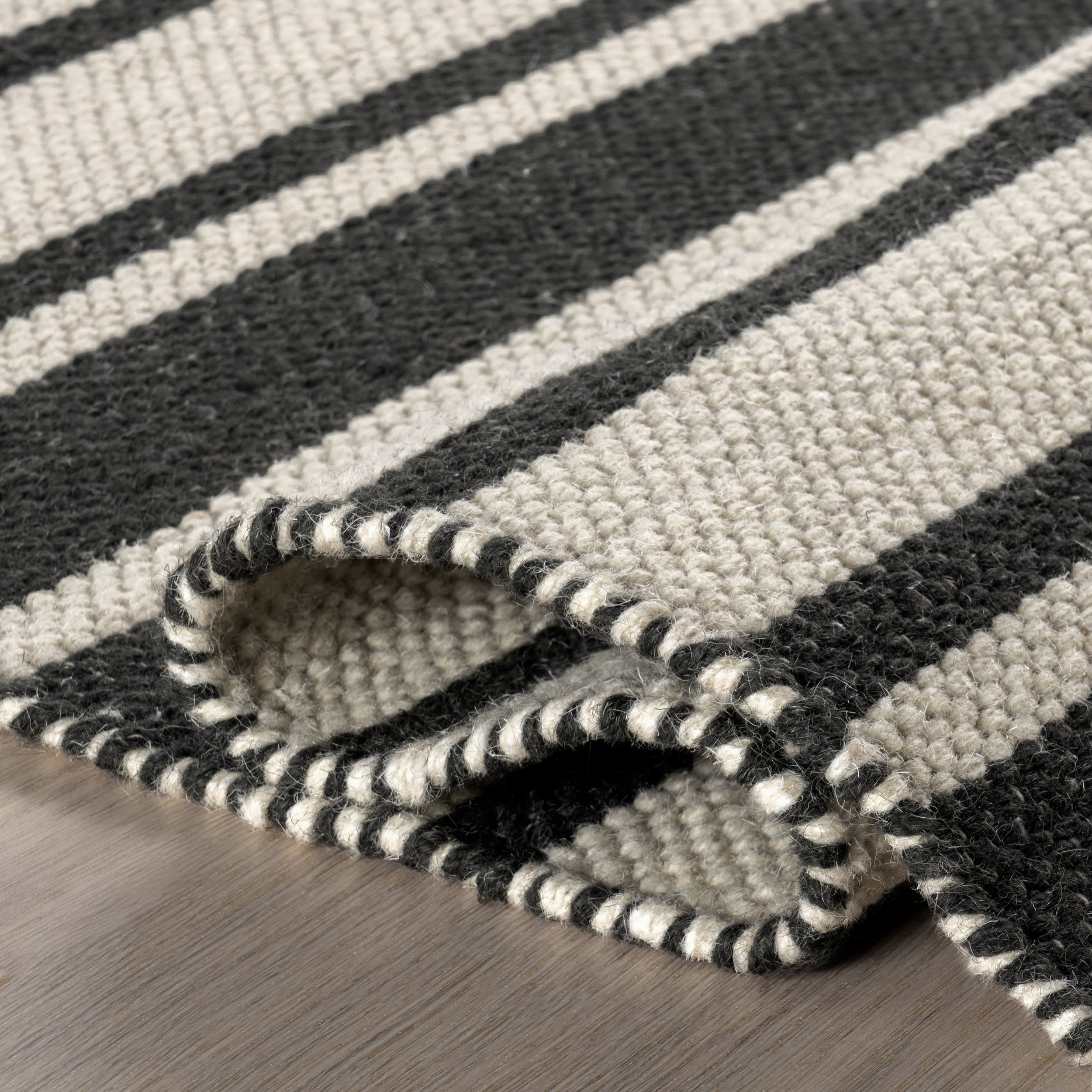 Bowery Striped Wool Rug | Charcoal