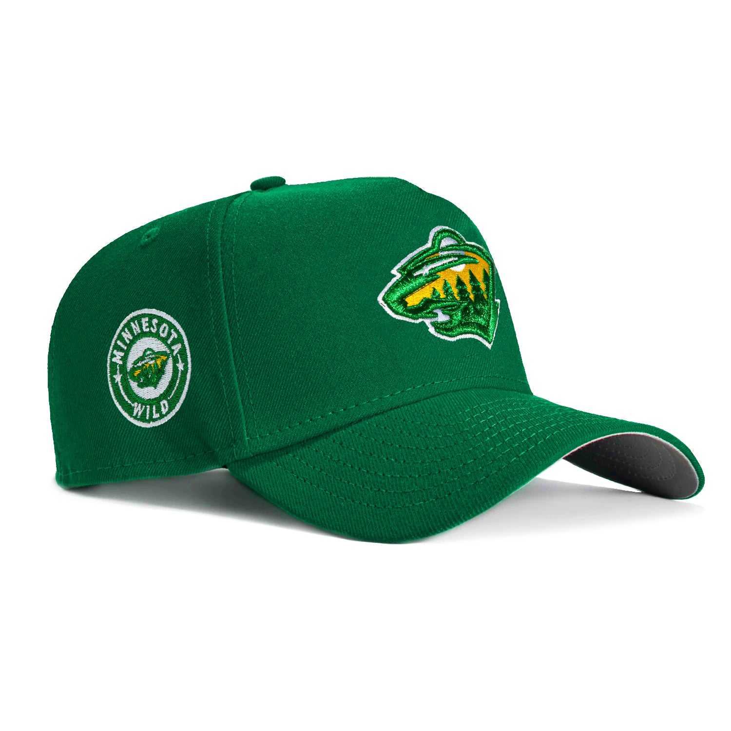 New Era 9Forty A-Frame Minnesota Wild Logo Patch Snapback Hat - Kelly, Gold