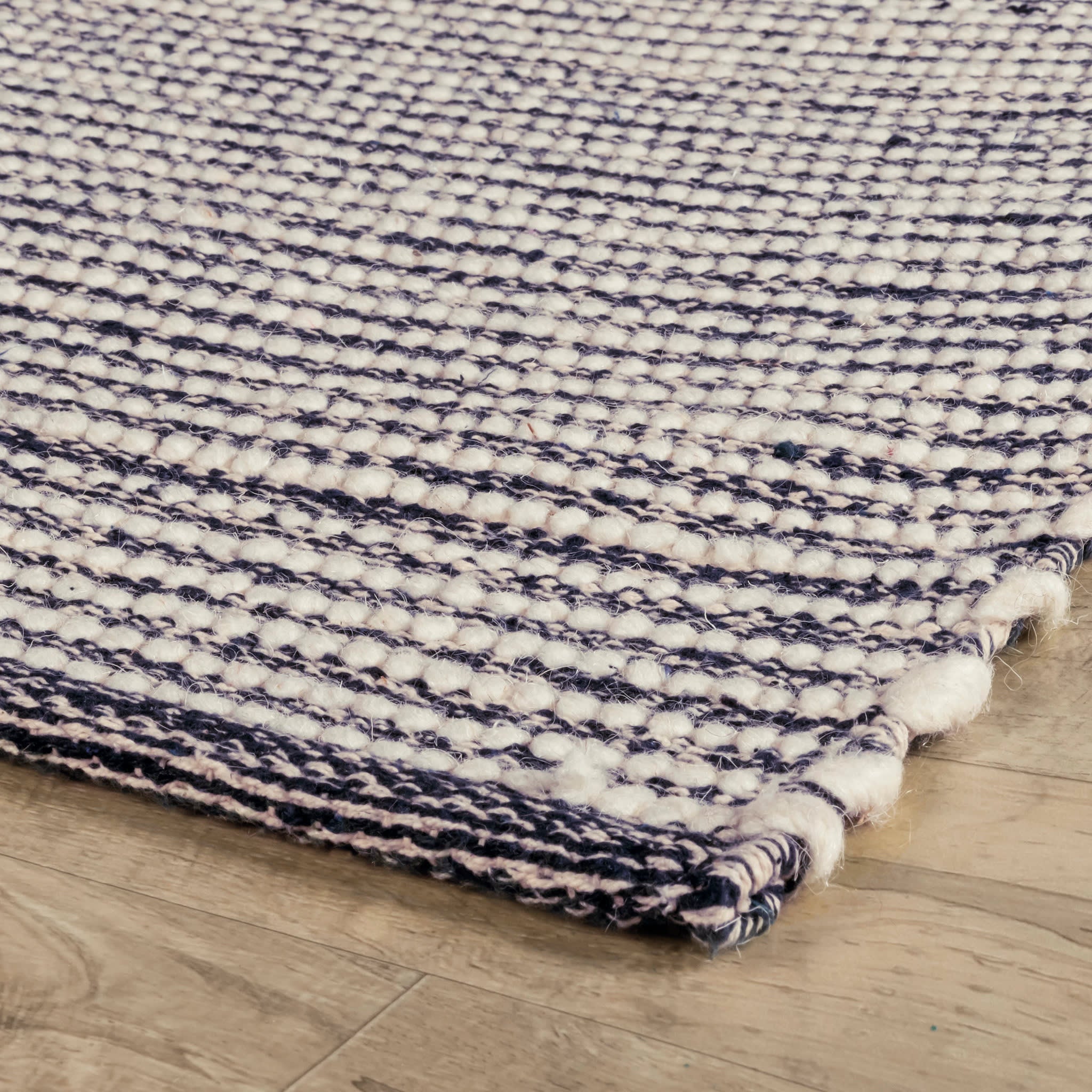 Mixed Stripe Blue/Ivory Handwoven Rug