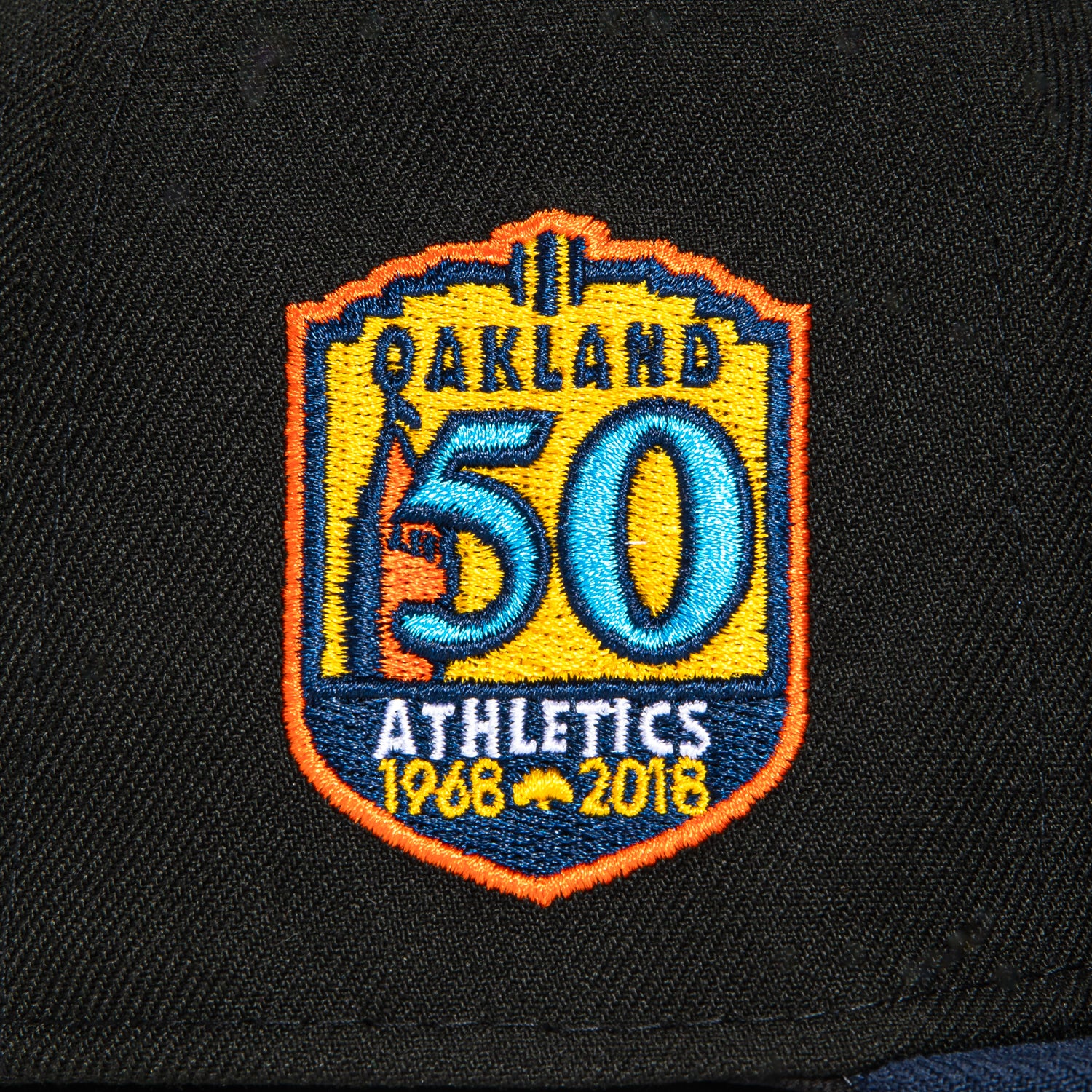 New Era 59Fifty Oakland Athletics 50th Anniversary Patch Word Hat - Black, Navy, Gold, Orange