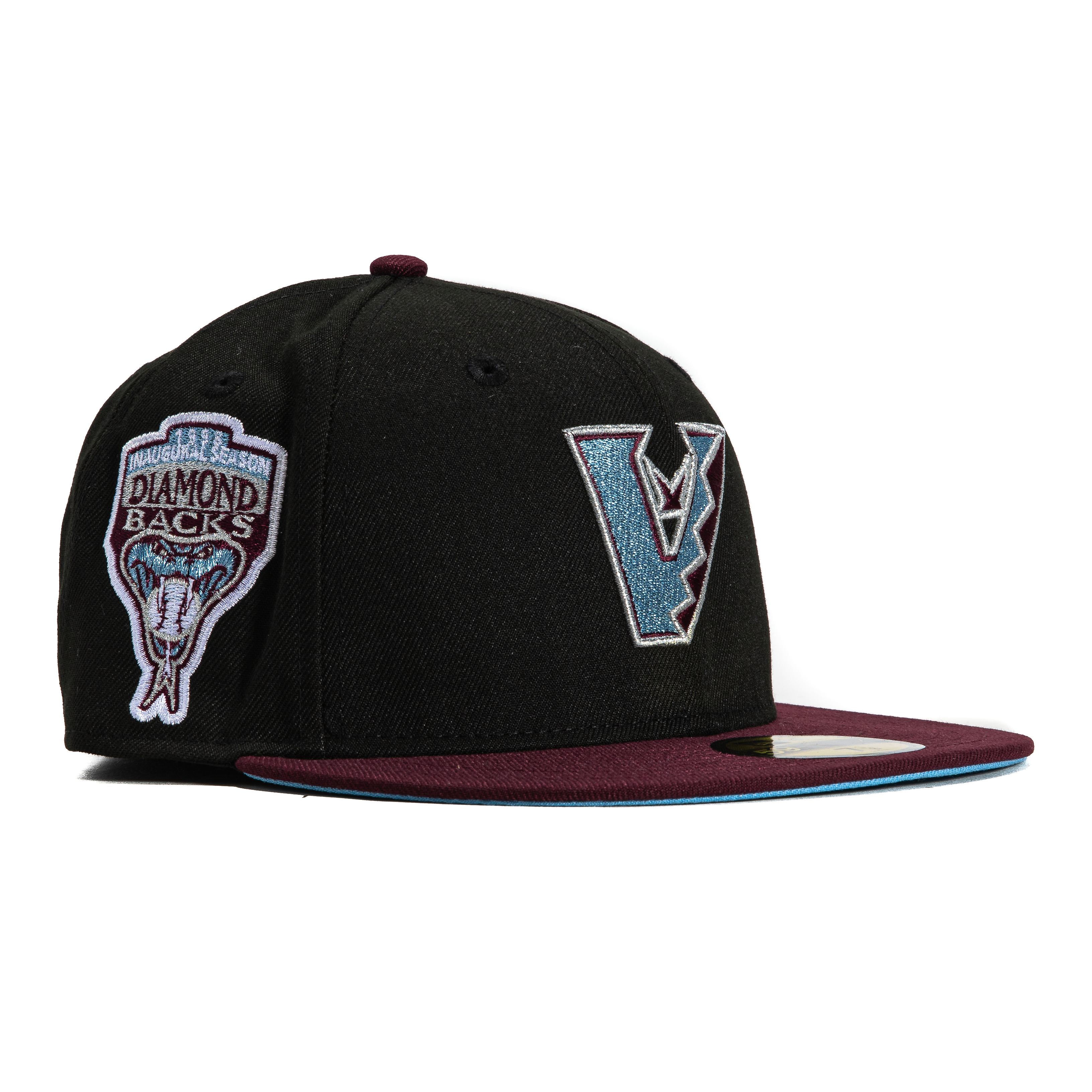 New Era 59Fifty Arizona Diamondbacks Inaugural Patch Upside Down Hat - Black, Maroon, Light Blue