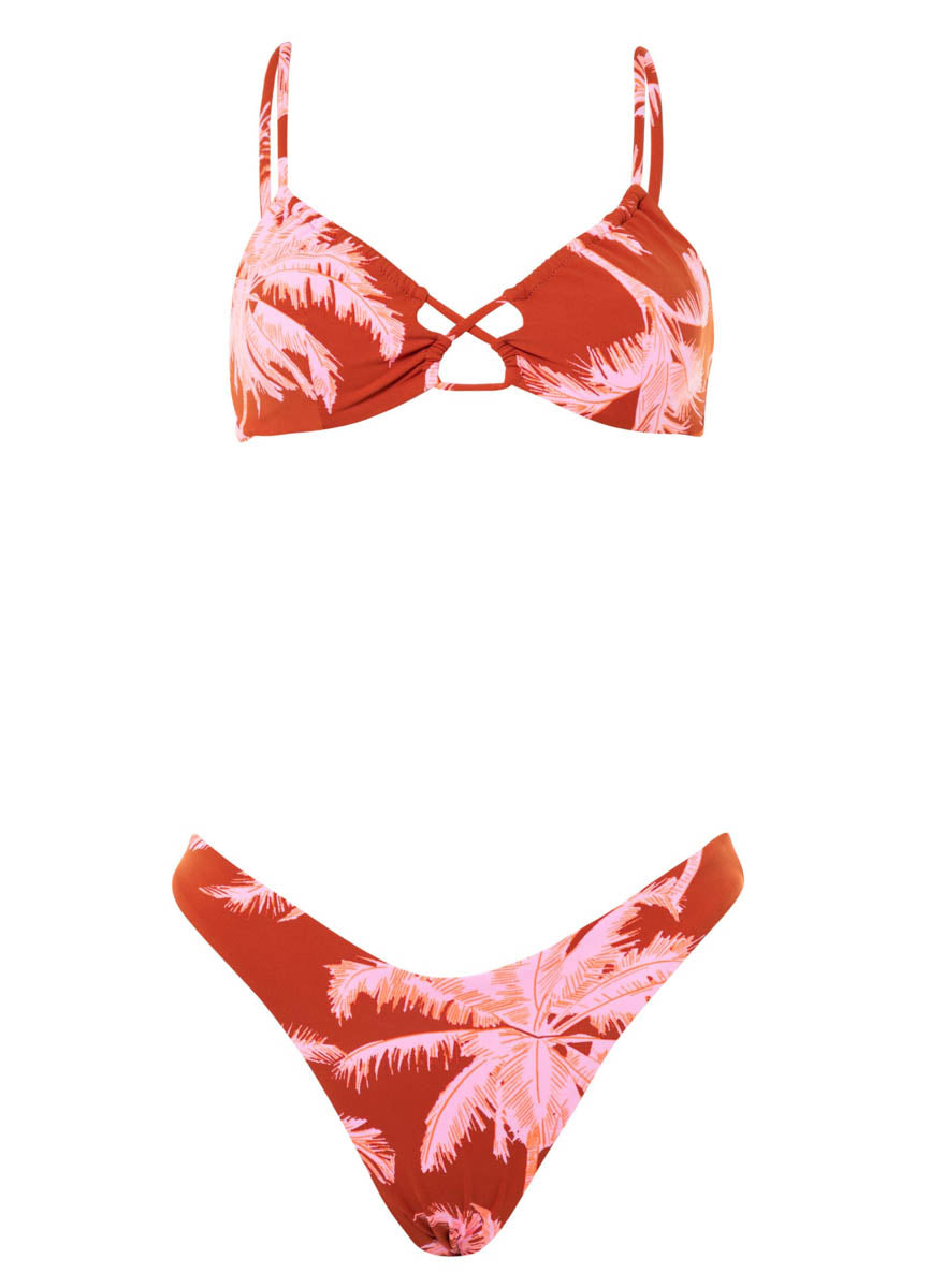 Maaji Darkred Palms Kelly Loop Front Triangle Bikini Top